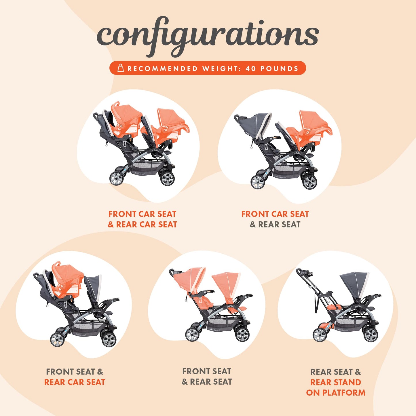 Baby Trend infant and toddler double stroller with car seat in Stormy, lightweight and portable travel system for babies and toddlers