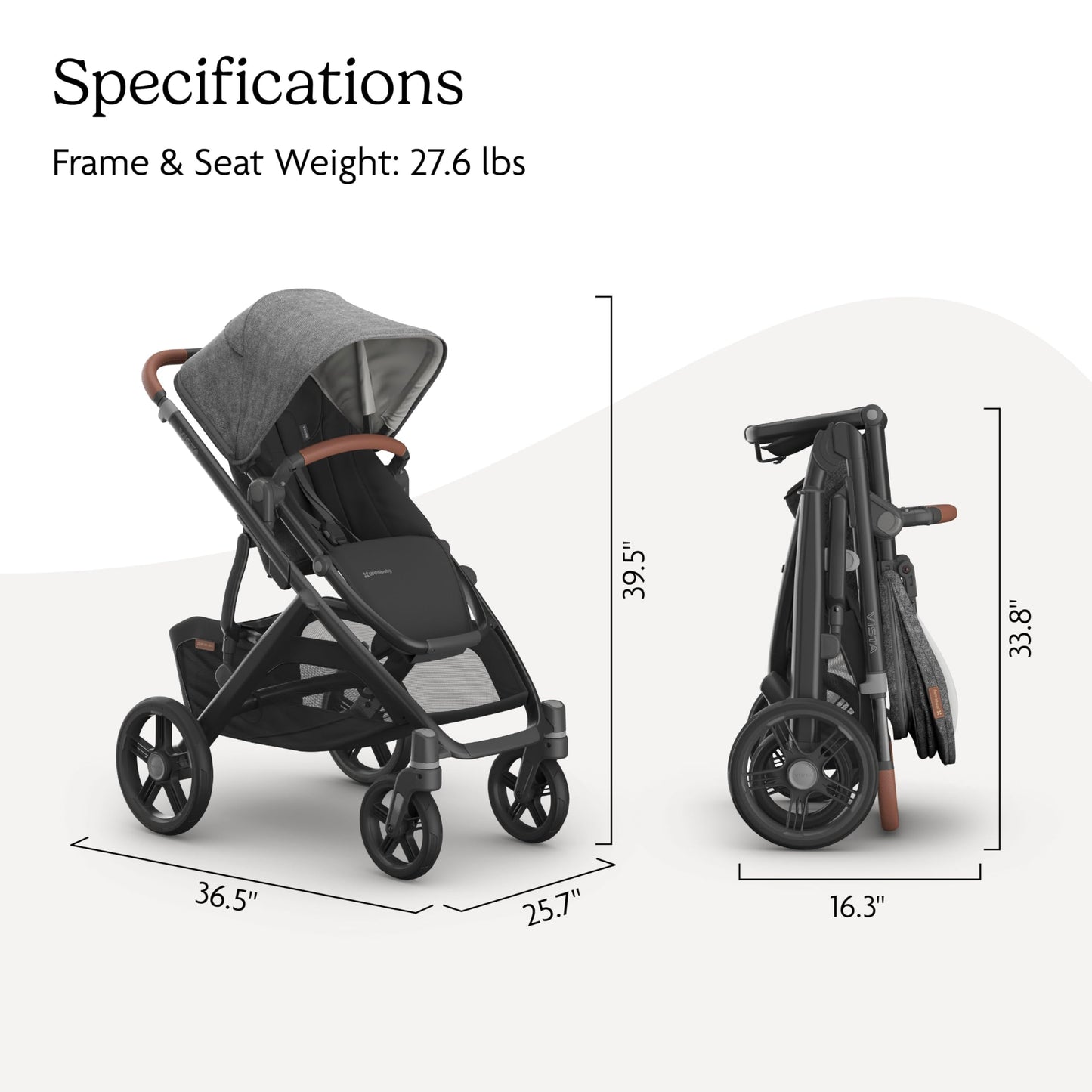 UPPAbaby Vista V3 stroller in charcoal with all-wheel suspension, large basket, and versatile configurations for baby and toddler.