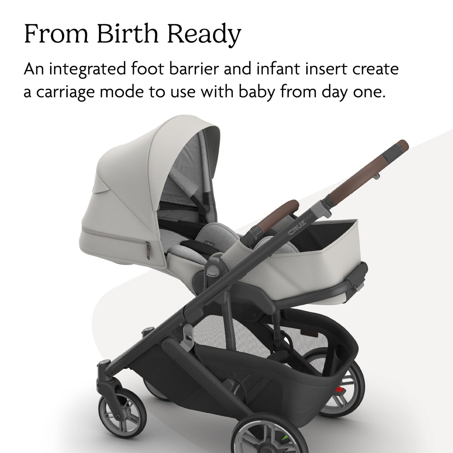 UPPAbaby Cruz V3 stroller in Greyson with reversible seat, infant insert, car seat compatibility, and bug and rain shields.