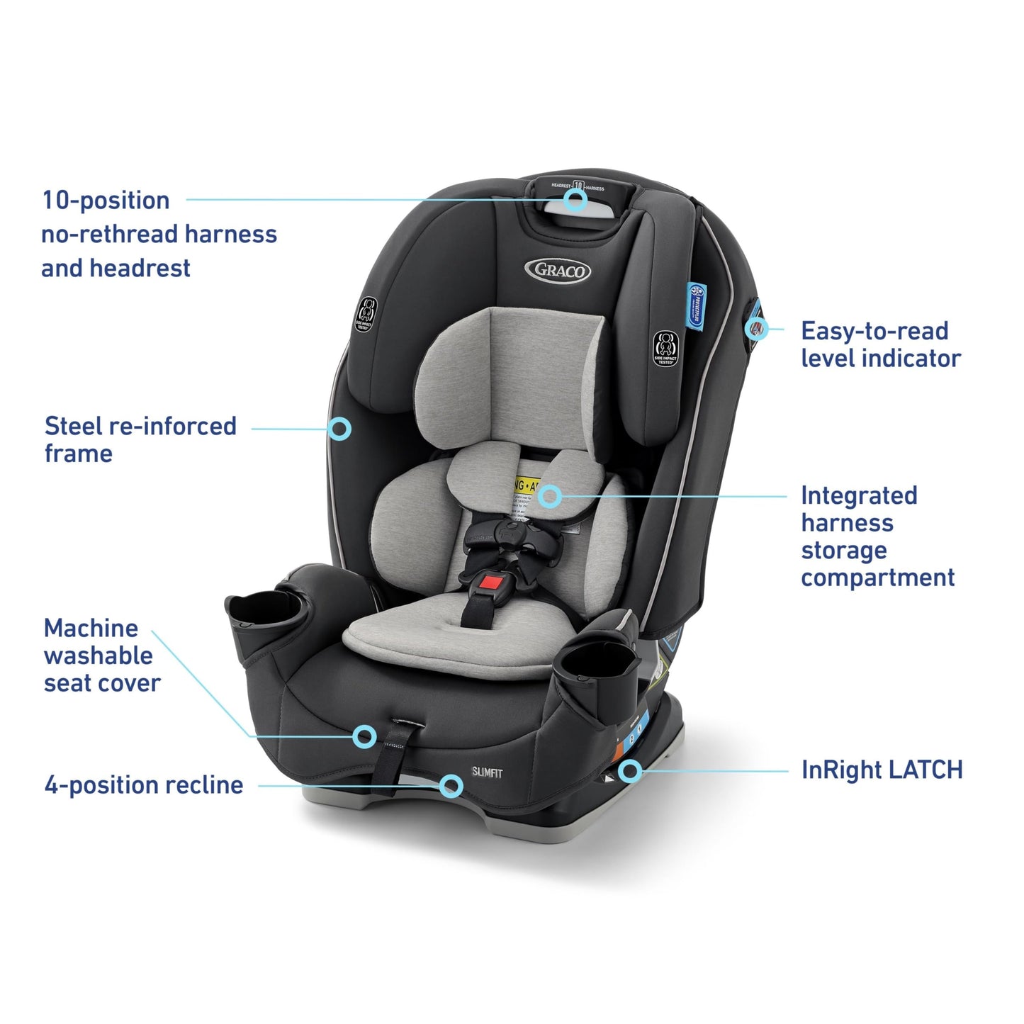 Graco Slimfit 3 In 1 Convertible Car Seat Ultra Space Saving Design For Rear And Forward Facing