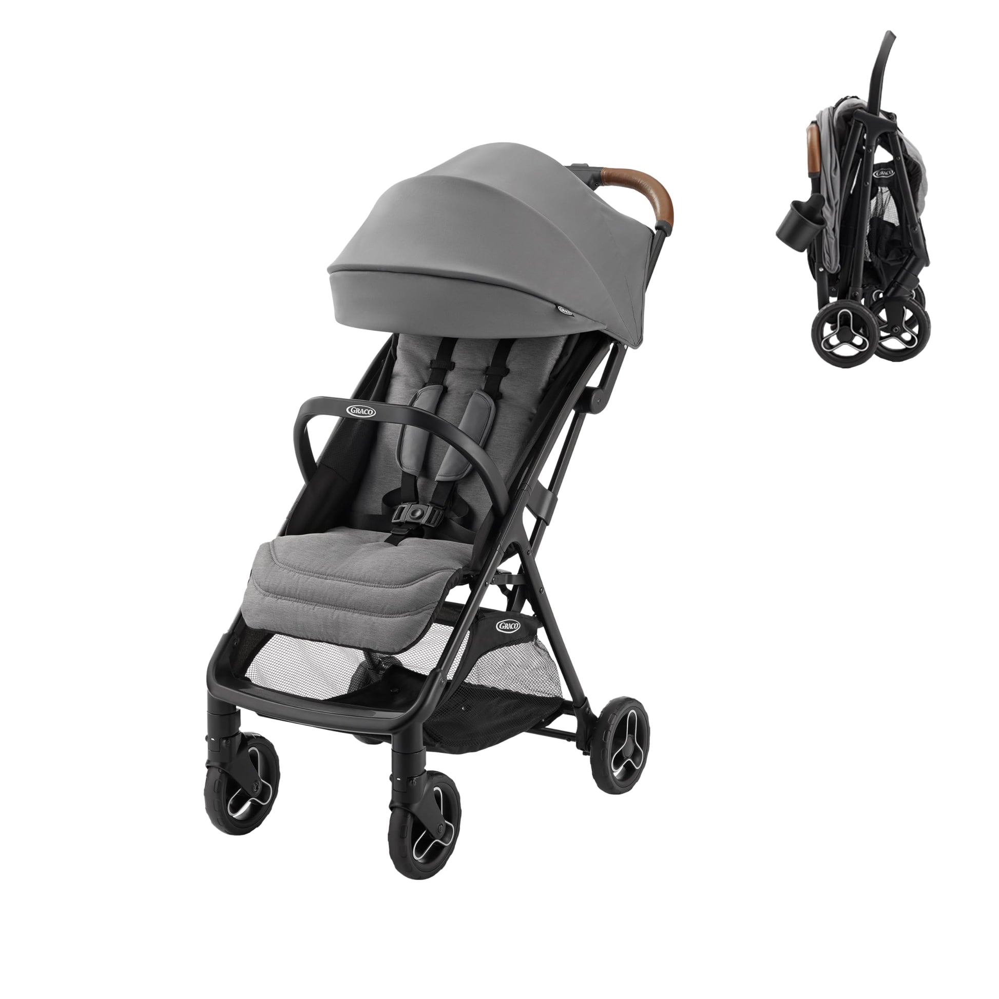 Graco Ready2Jet compact travel stroller with automatic fold and overhead-friendly design, shown in Kingston color.