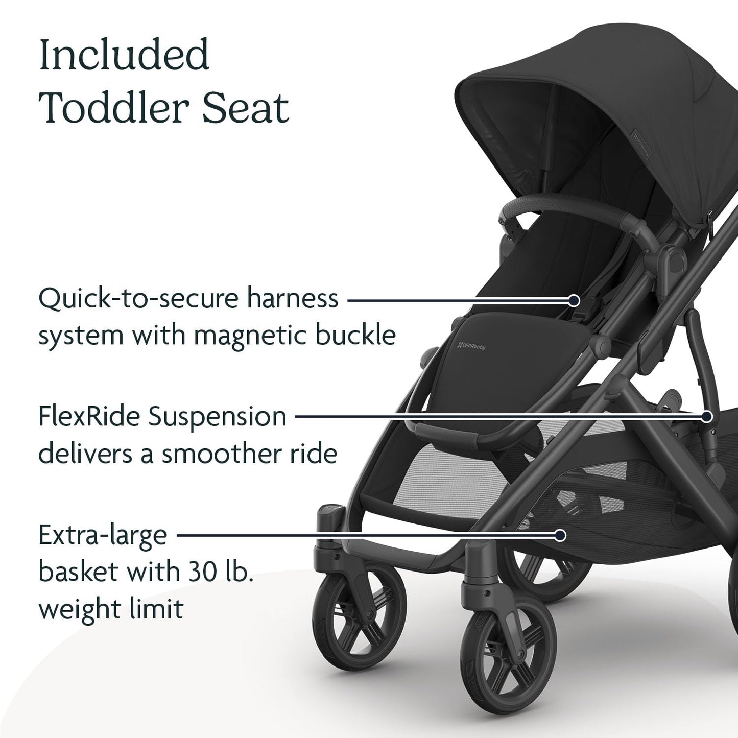 UPPAbaby Vista V3 convertible stroller for baby and toddler, charcoal frame, all-wheel suspension, XL storage basket, travel system compatible