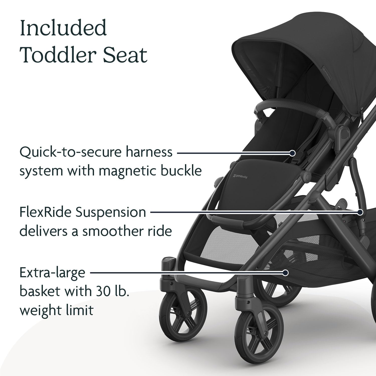 UPPAbaby Vista V3 convertible stroller for baby and toddler, charcoal frame, all-wheel suspension, XL storage basket, travel system compatible