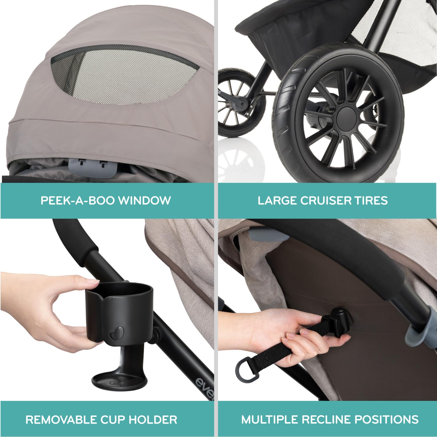 Gray Evenflo Pivot Modular Travel System with LiteMax Preemie and Infant Car Seat, featuring stroller and car seat components.