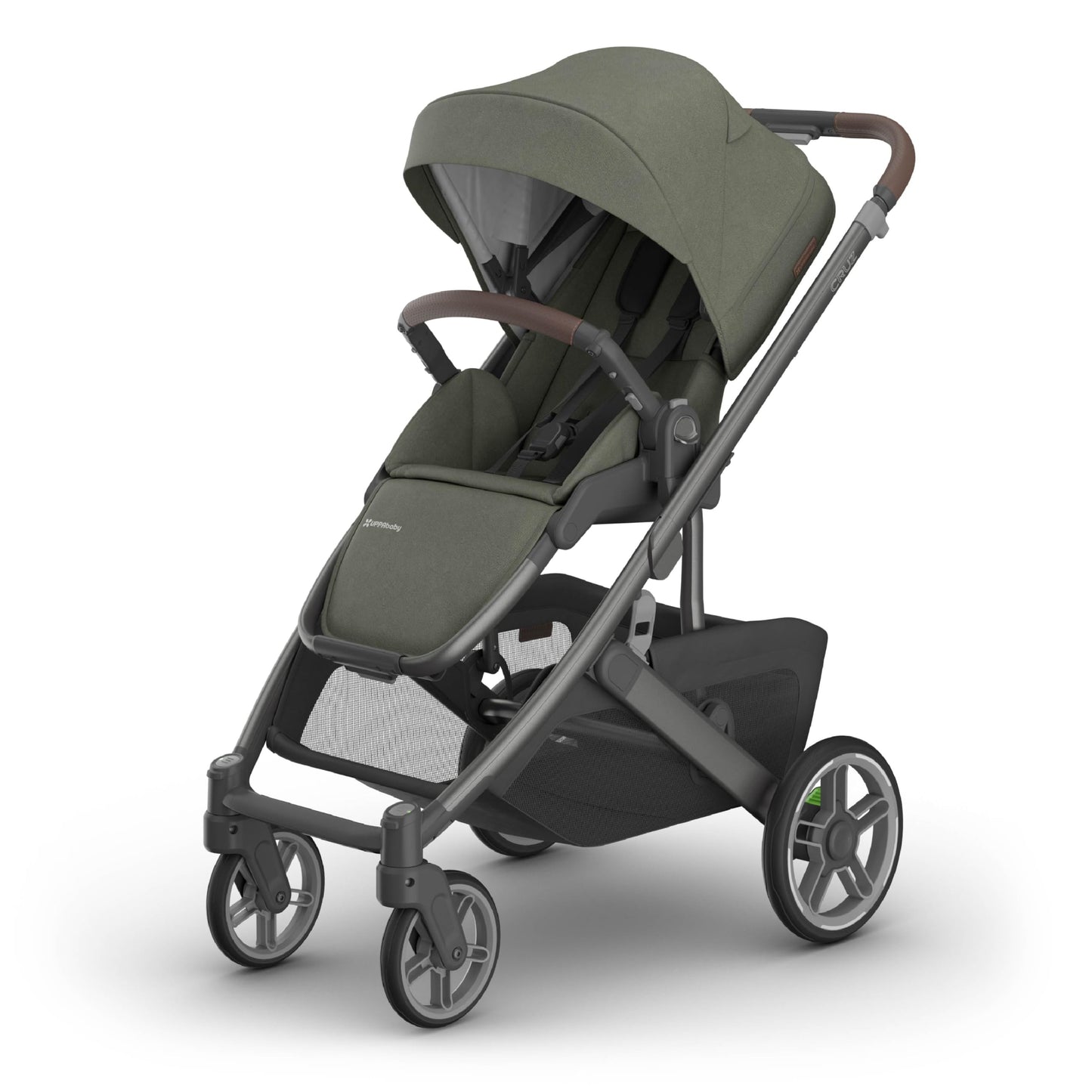 UPPAbaby Cruz V3 stroller with reversible seat, infant insert, bug and rain shields in Greyson (Charcoal Mélange) with carbon frame