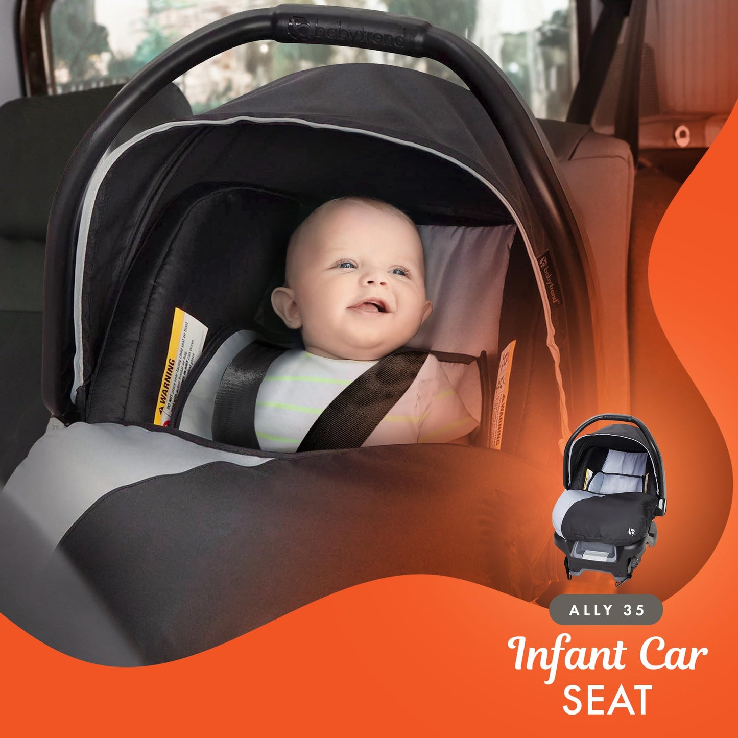 Baby Trend infant and toddler double stroller with car seat, lightweight and portable, in Stormy color, tandem travel system.