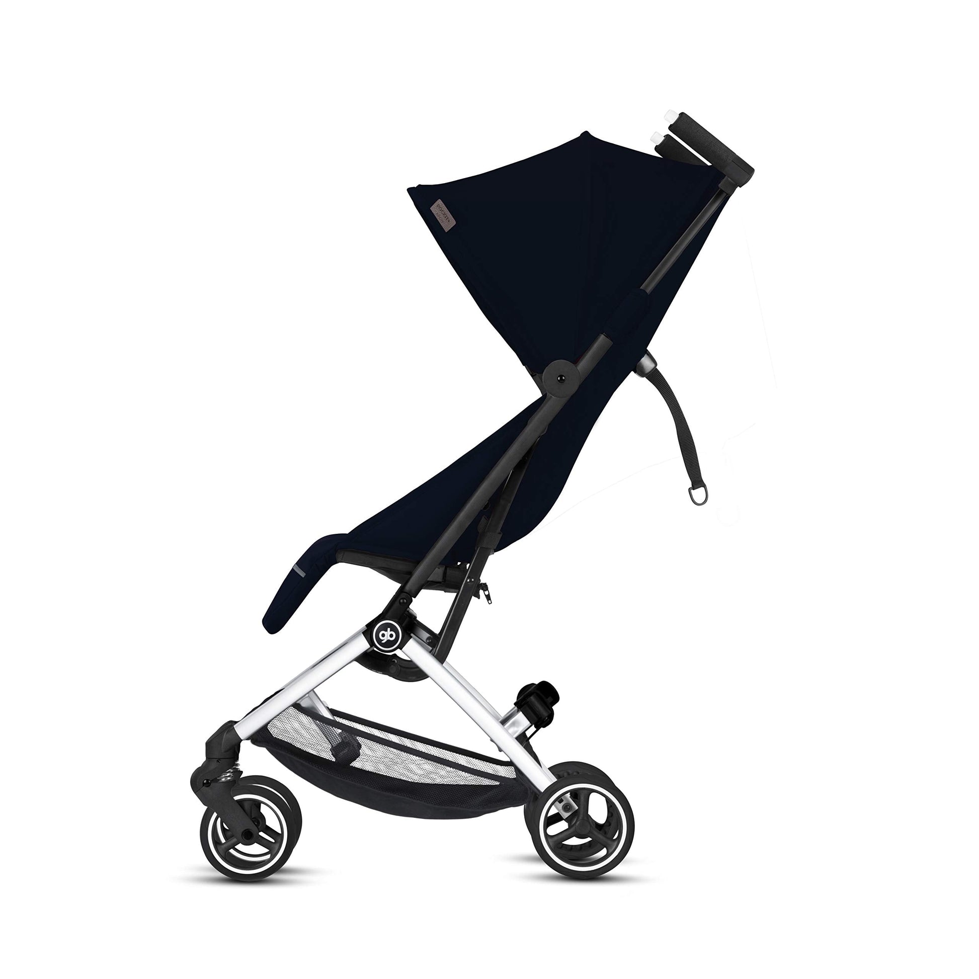My Store gb Pockit+ All-Terrain lightweight travel stroller with canopy and reclining seat in Velvet Black, compact and easy to carry.