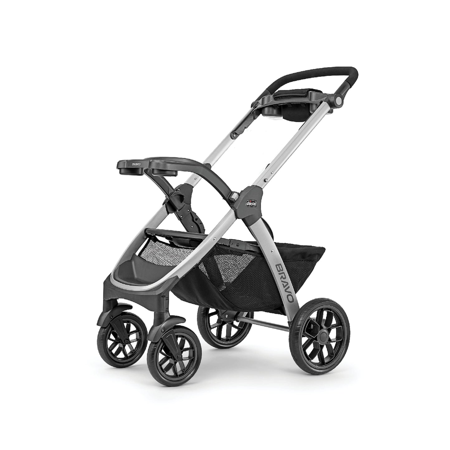 Chicco Bravo 3-in-1 travel system with quick-fold stroller, KeyFit 30 infant car seat, and base in Camden/Black color.