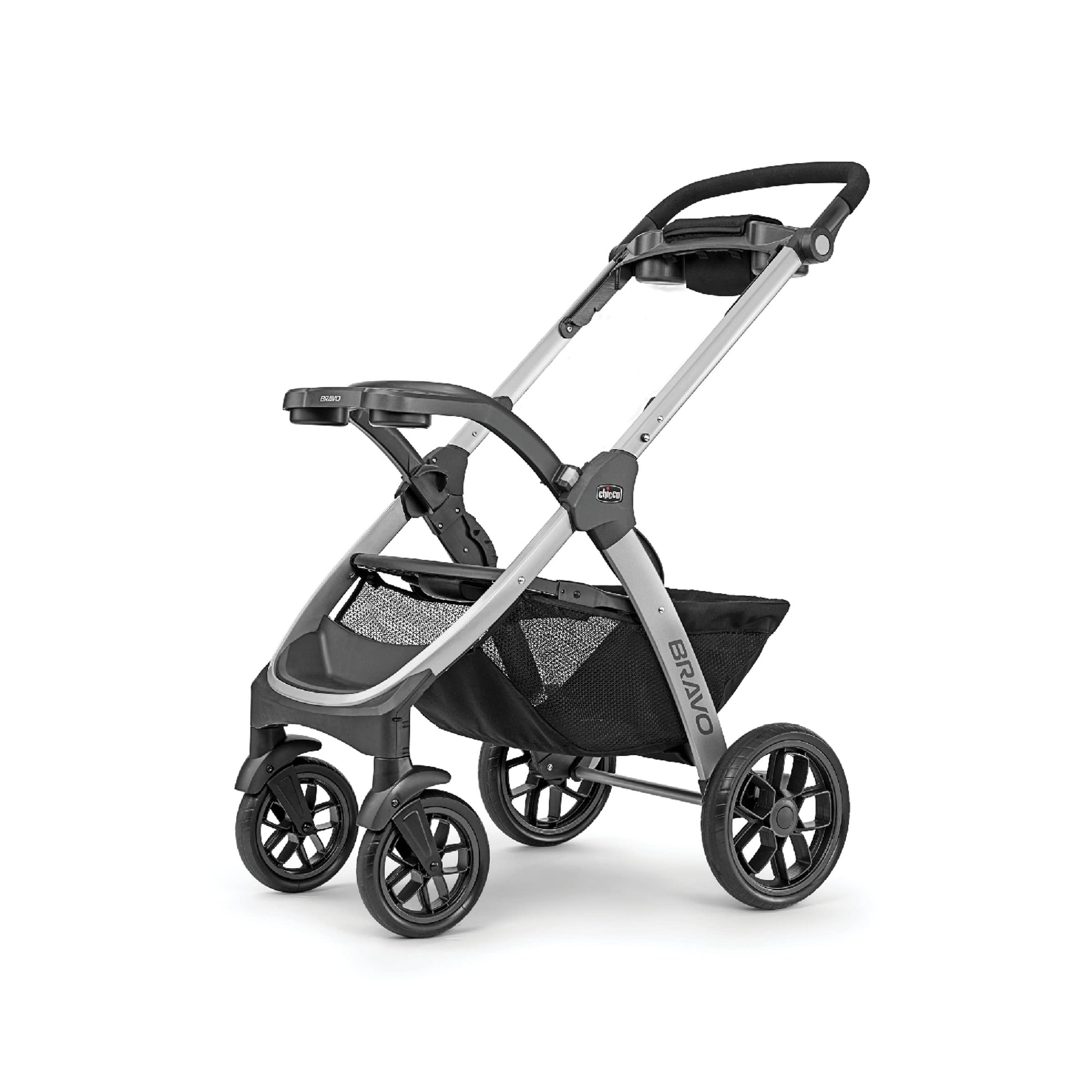 Chicco Bravo 3-in-1 travel system with quick-fold stroller, KeyFit 30 infant car seat, and base in Camden/Black color.