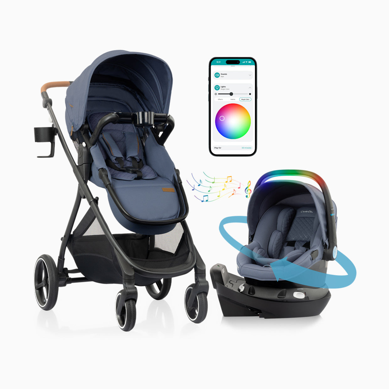 Evenflo Shyft Intuiti+ Travel System Featuring Revolve180 LiteMax NXT With SensorySoothe - Ultra Smooth Maneuverability