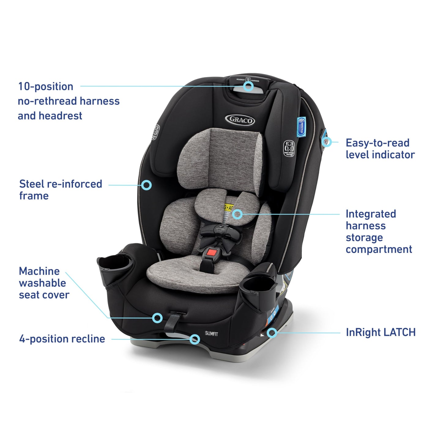 Graco Slimfit 3 In 1 Convertible Car Seat Ultra Space Saving Design For Rear And Forward Facing