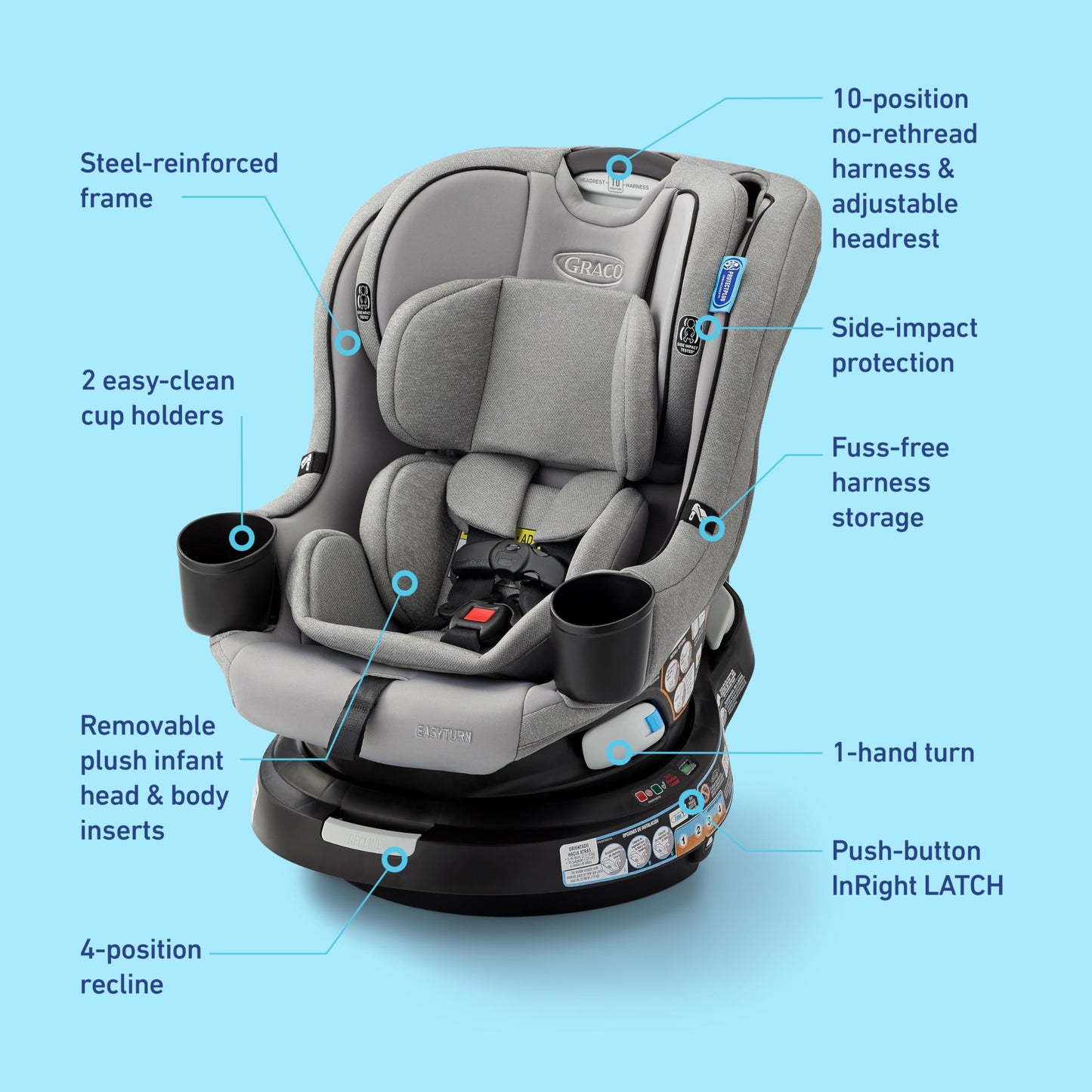 Graco EasyTurn360 2 In 1 Convertible Car Seat 360 Degree Rotation For Easy In And Out