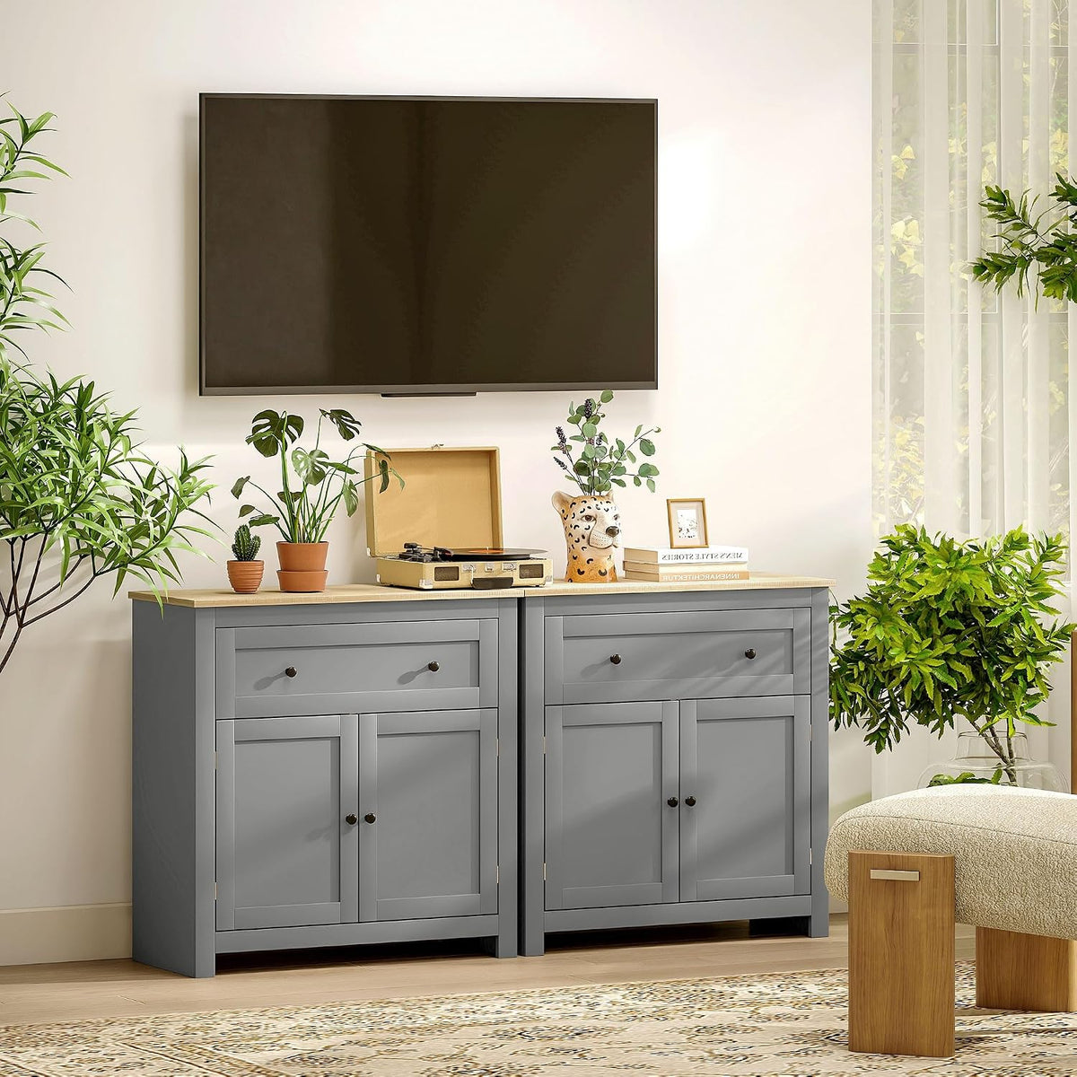 HOMCOM Sideboard Storage Cabinet with Drawer and Double Doors Grey — image 8