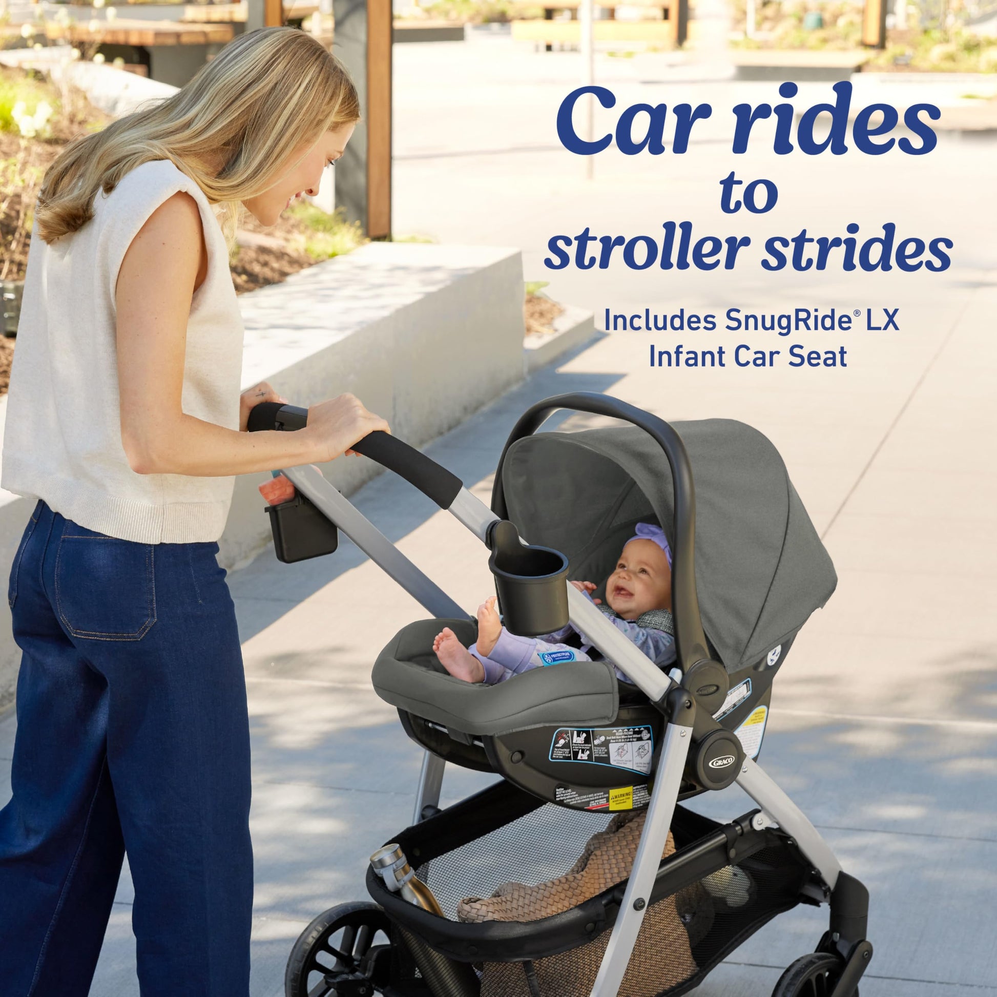 Graco Modes Pramette travel system with infant car seat and stroller in Ellington, showing the SnugRide 35 infant car seat attached