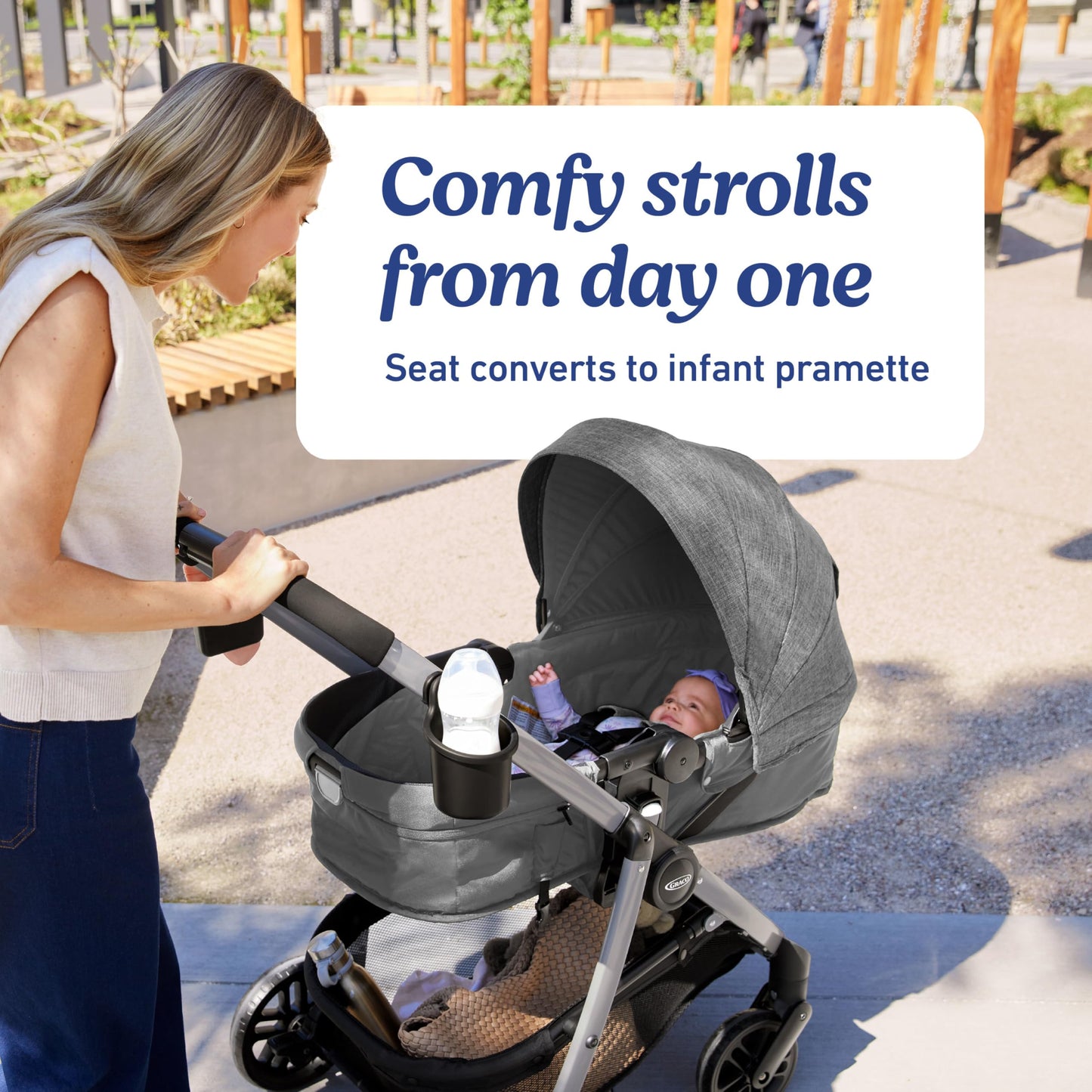 My Store Graco Modes Pramette travel system with infant car seat and toddler stroller, includes SnugRide 35 car seat in Ellington color.