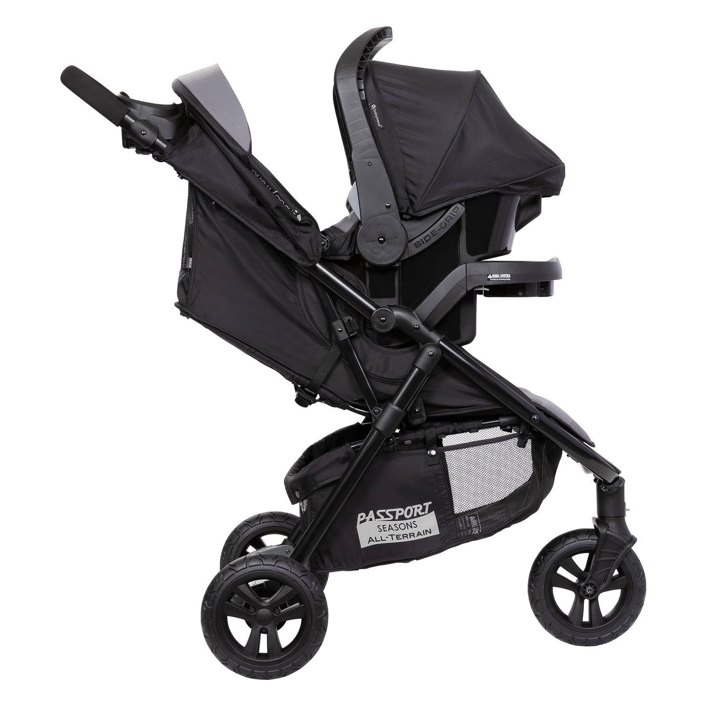 Baby Trend Passport cargo stroller with pink bamboo fabric and EZ-Lift Plus infant car seat, suitable for travel and everyday use.