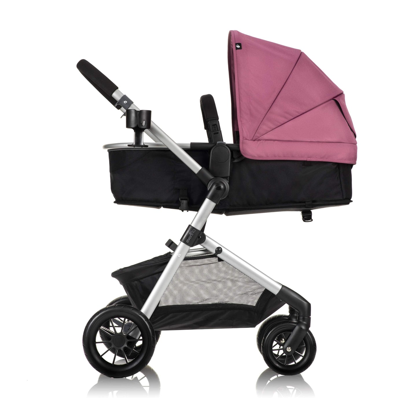 Evenflo Pivot Modular Travel System with LiteMax Preemie and Infant Car Seat in casual gray, showing the stroller and car seat setup