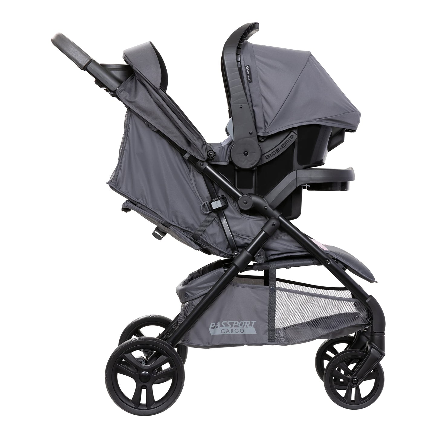 Baby Trend Passport cargo stroller with pink bamboo print and EZ-Lift Plus infant car seat, suitable for travel and everyday use
