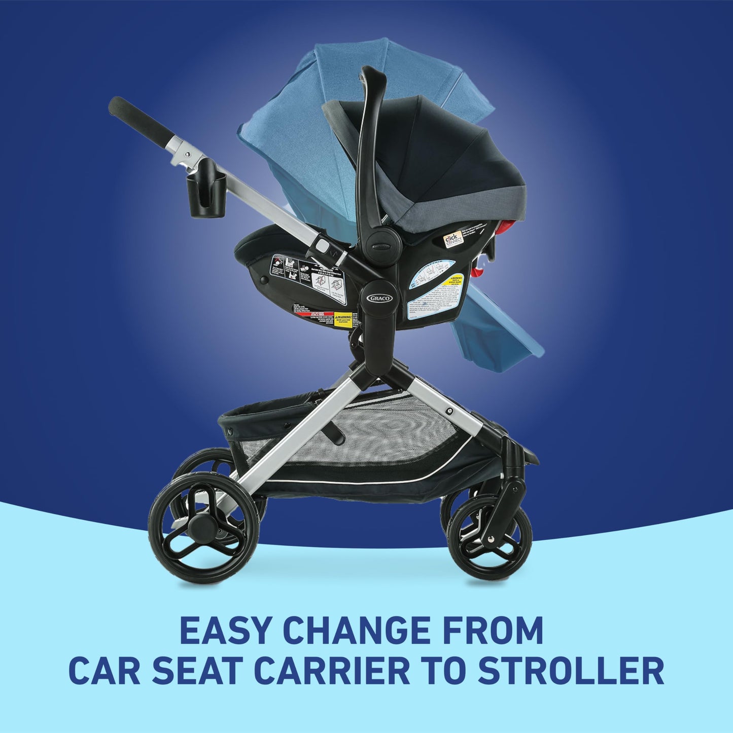 Graco Modes Nest travel system with modular stroller and SnugRide DLX infant car seat, featuring adjustable slide-in infant carrier