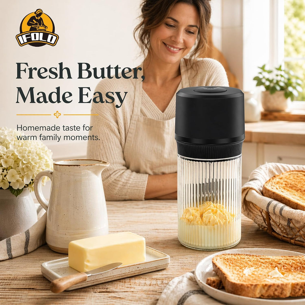 Electric Butter Churner One-Touch Maker 1L Glass Jar - View 5