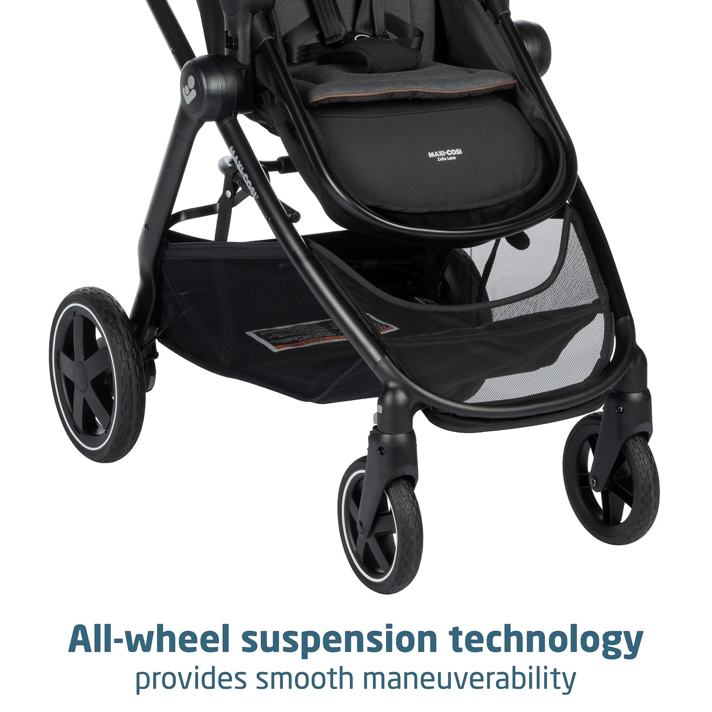 Maxi-Cosi Zelia Luxe 5-in-1 modular travel system with stroller, car seat, and accessories for infants and toddlers.