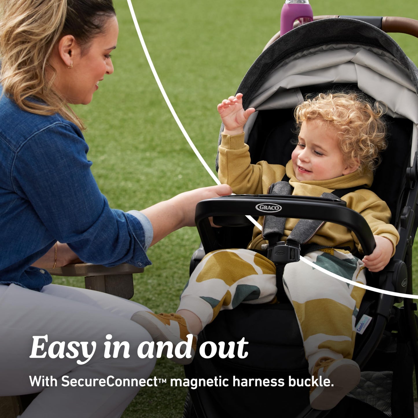 My Store Graco Outpace LX all-terrain 3-wheel baby stroller with rubber tires, foldable design, and in-seat suspension for smooth ride.