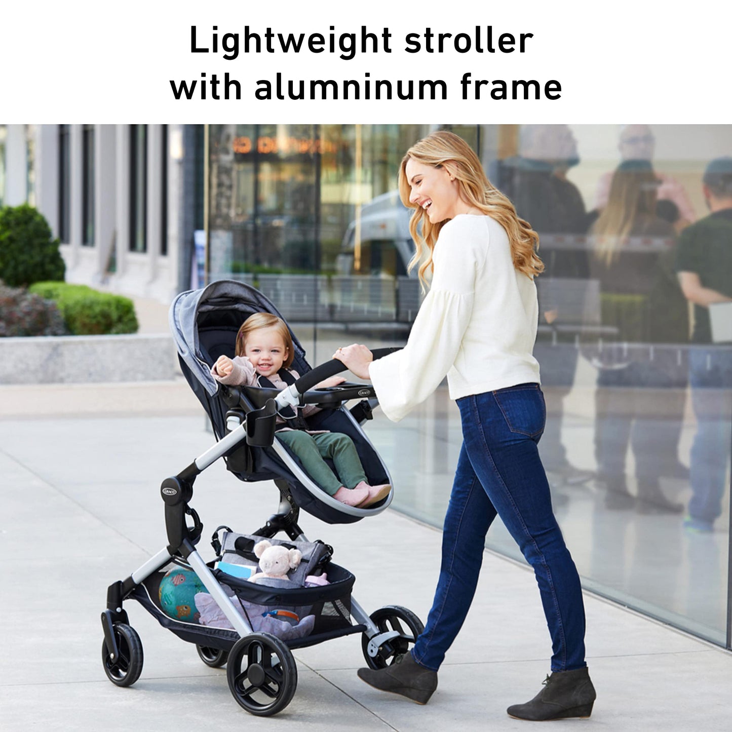 Graco Modes Nest travel system with SnugRide DLX infant car seat and stroller, featuring adjustable Slide2Me carrier and modular design