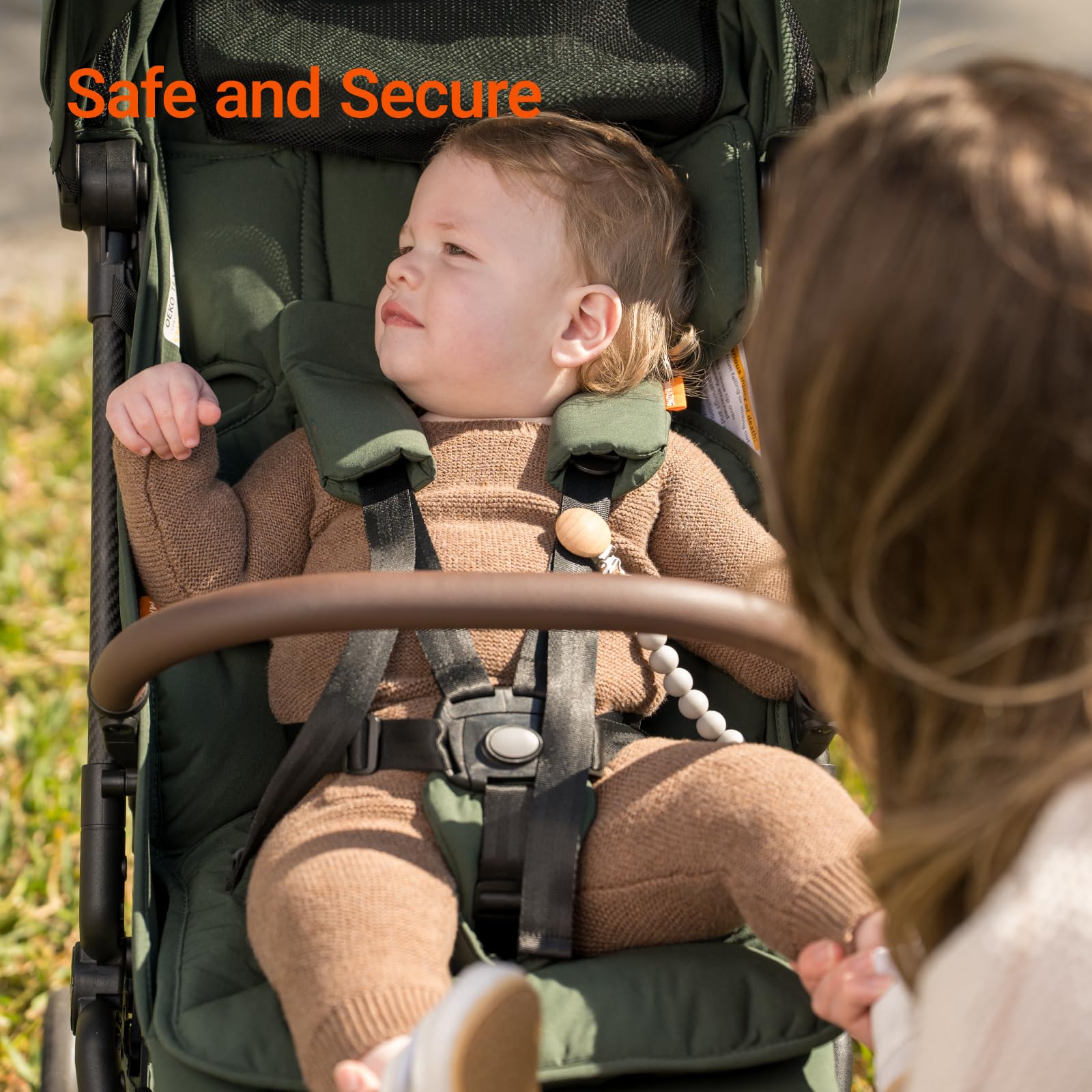 Lightweight MAMAZING Ultra Air baby travel stroller with carbon fiber frame, compact design, one-handed fold, suitable for toddlers.