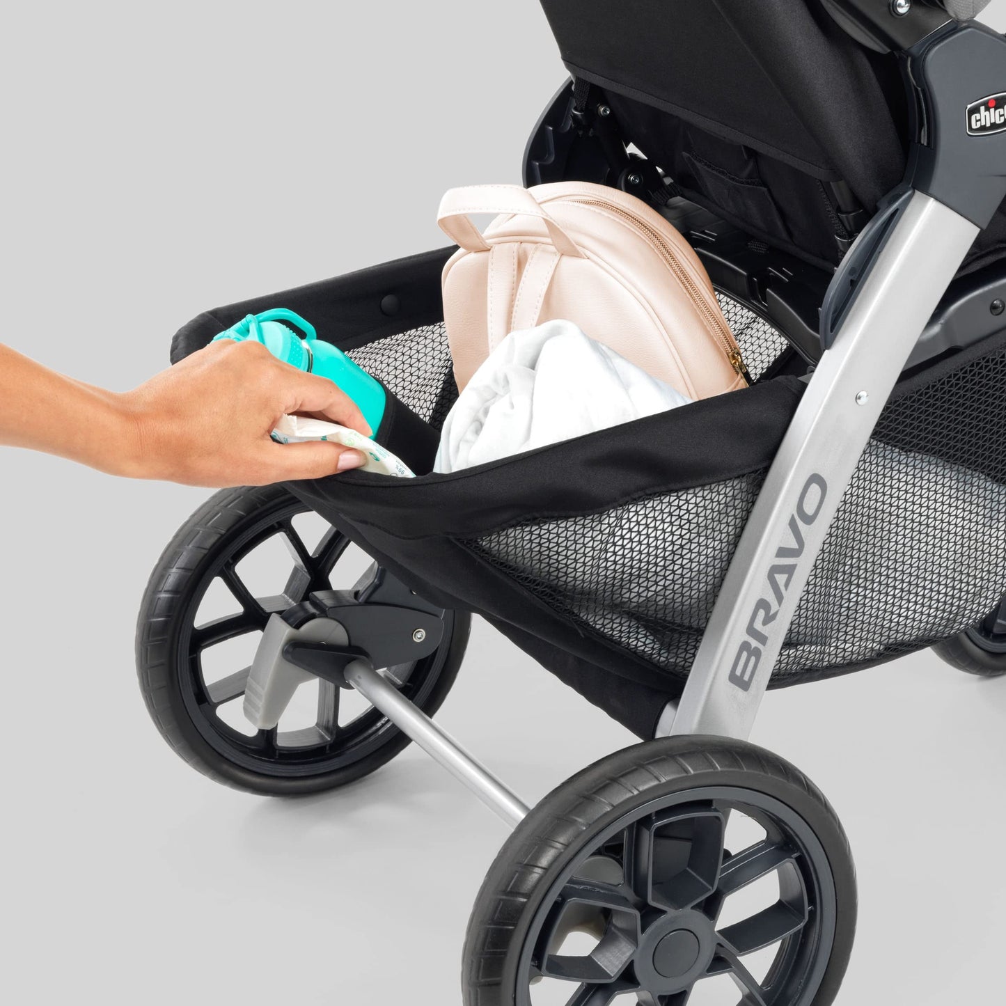 Chicco Bravo 3-in-1 travel system with quick-fold stroller, KeyFit 30 infant car seat, and base in Camden/Black color