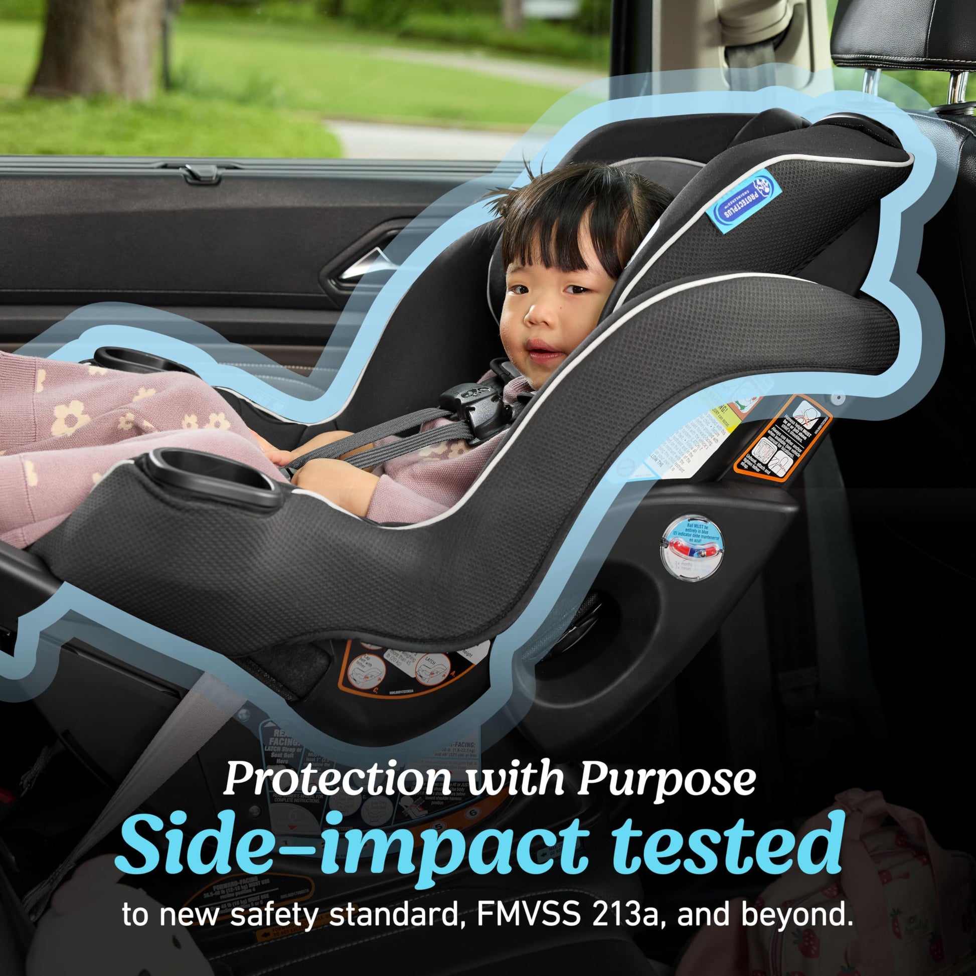 Graco Extend2Fit convertible baby car seat in Gotham, rear and forward facing with adjustable extension panel for extra legroom.
