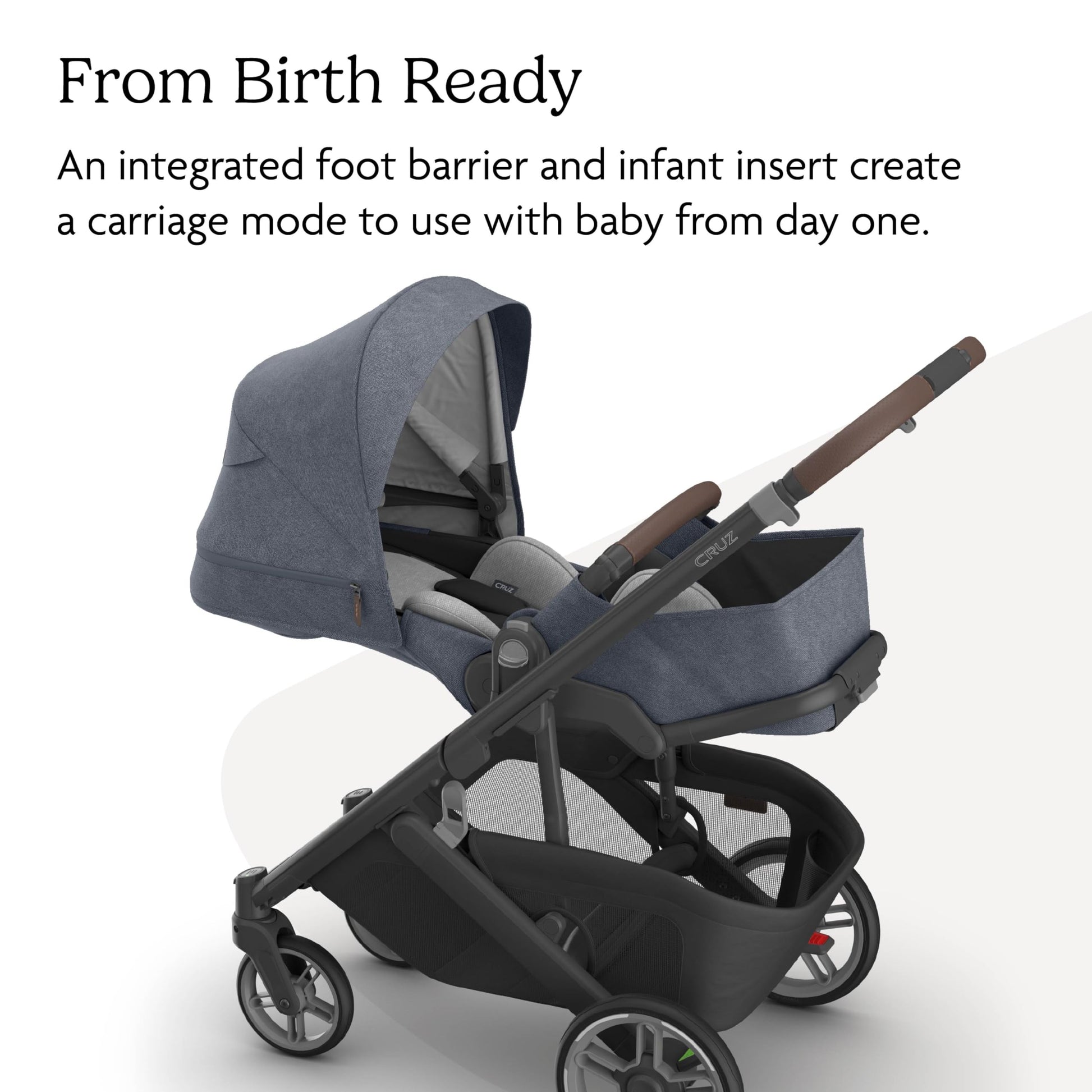 UPPAbaby Cruz V3 stroller in Greyson with reversible seat, infant insert, car seat compatibility, and bug and rain shields.