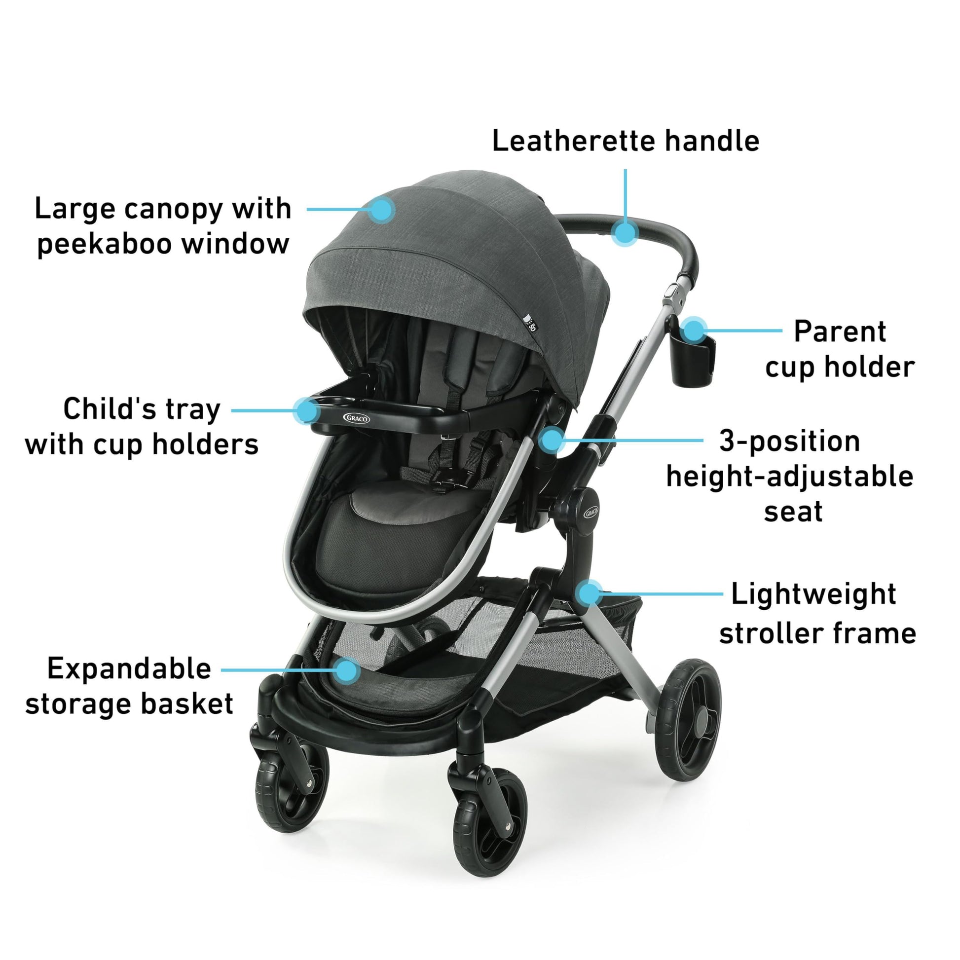 Graco Modes Nest travel system with 3-in-1 stroller and SnugRide DLX infant car seat, featuring adjustable slide-to-me design.