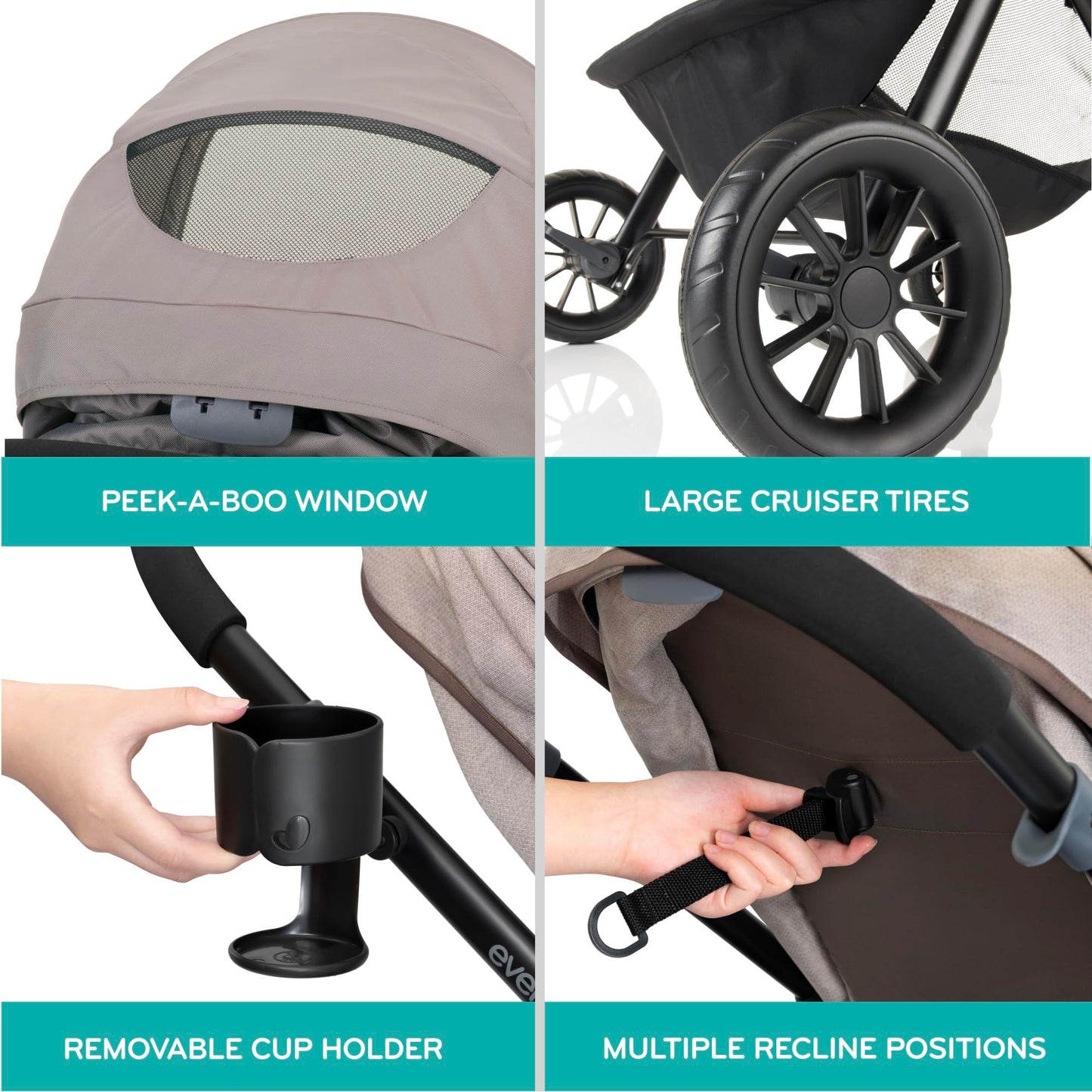Evenflo Pivot Modular Travel System with LiteMax Preemie and Infant Car Seat in casual gray, featuring stroller and car seat attachments