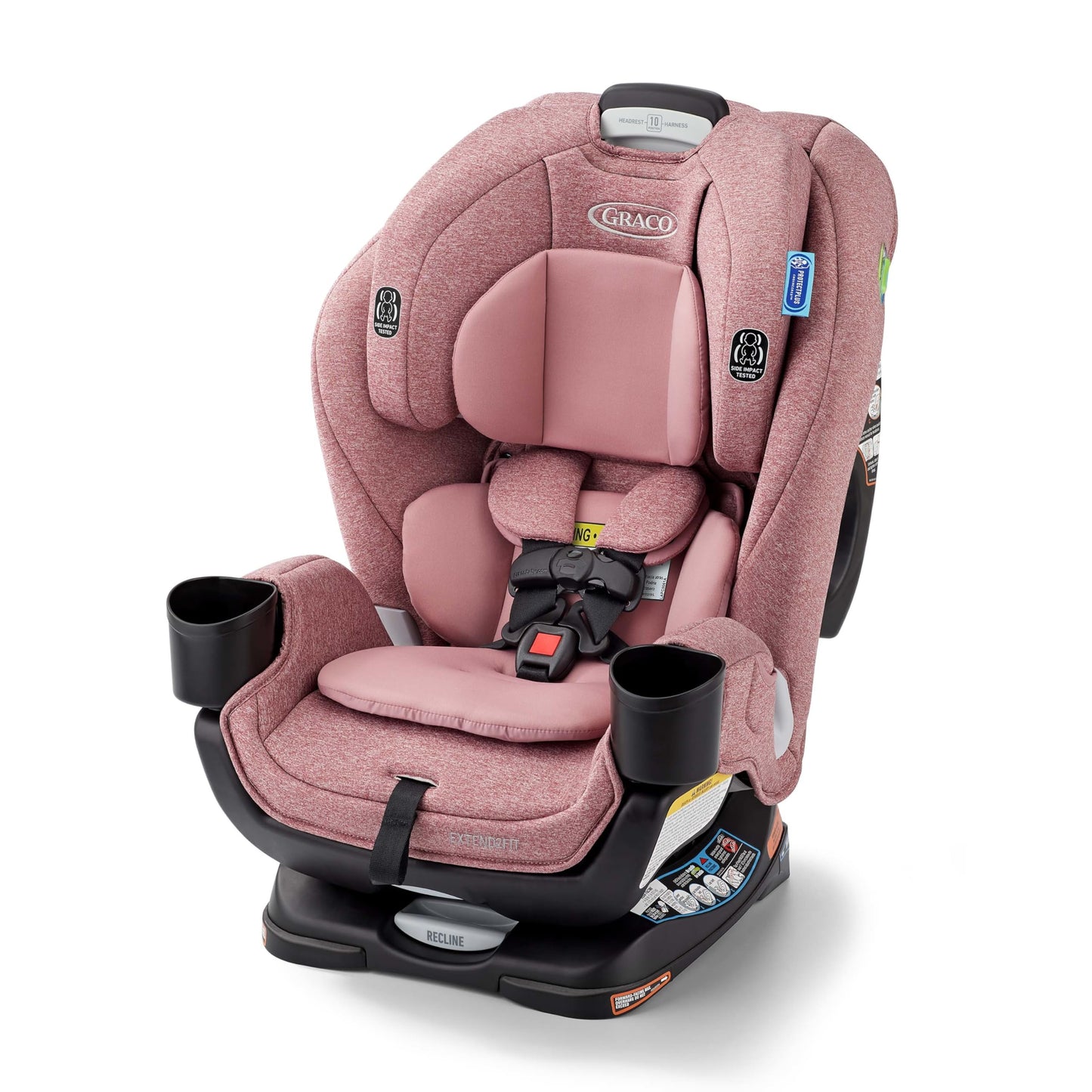 Graco Extend2Fit convertible baby car seat in Gotham color with adjustable extension panel for extra legroom, shown rear-facing.