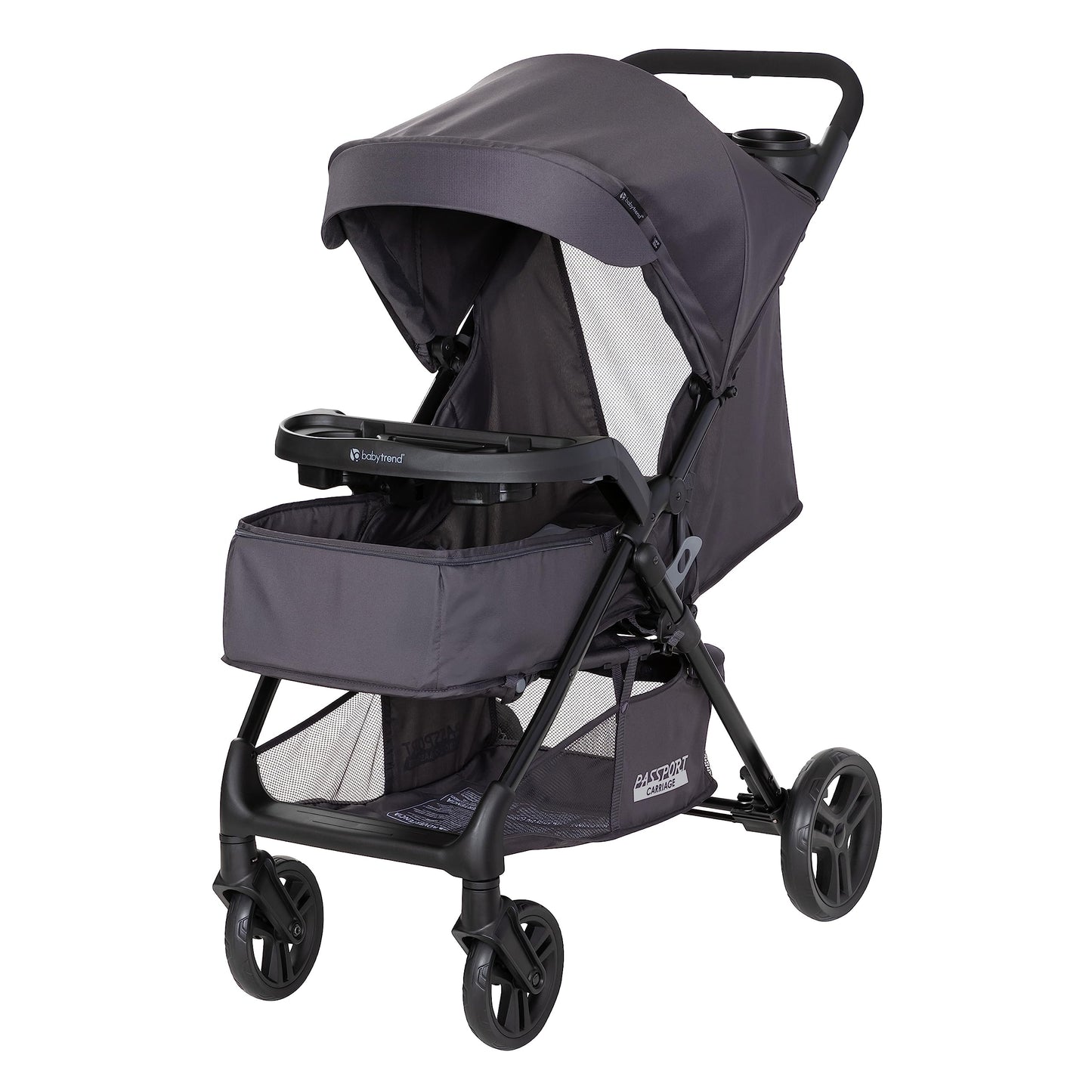 Baby Trend Passport cargo stroller with pink bamboo fabric and EZ-Lift Plus infant car seat, suitable for travel and everyday use.
