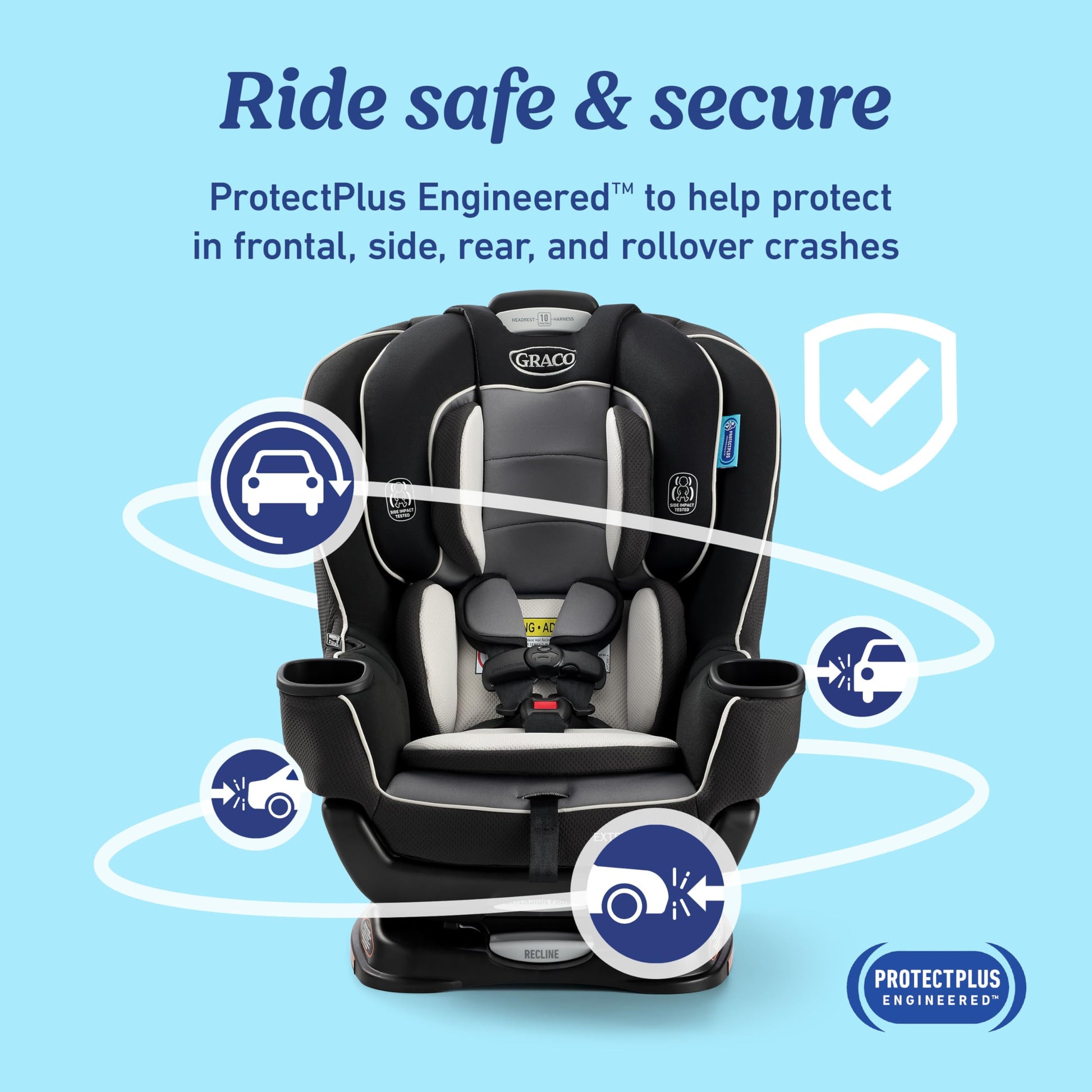 Graco Extend2Fit convertible baby car seat in Gotham color showing adjustable extension panel and rear-facing position