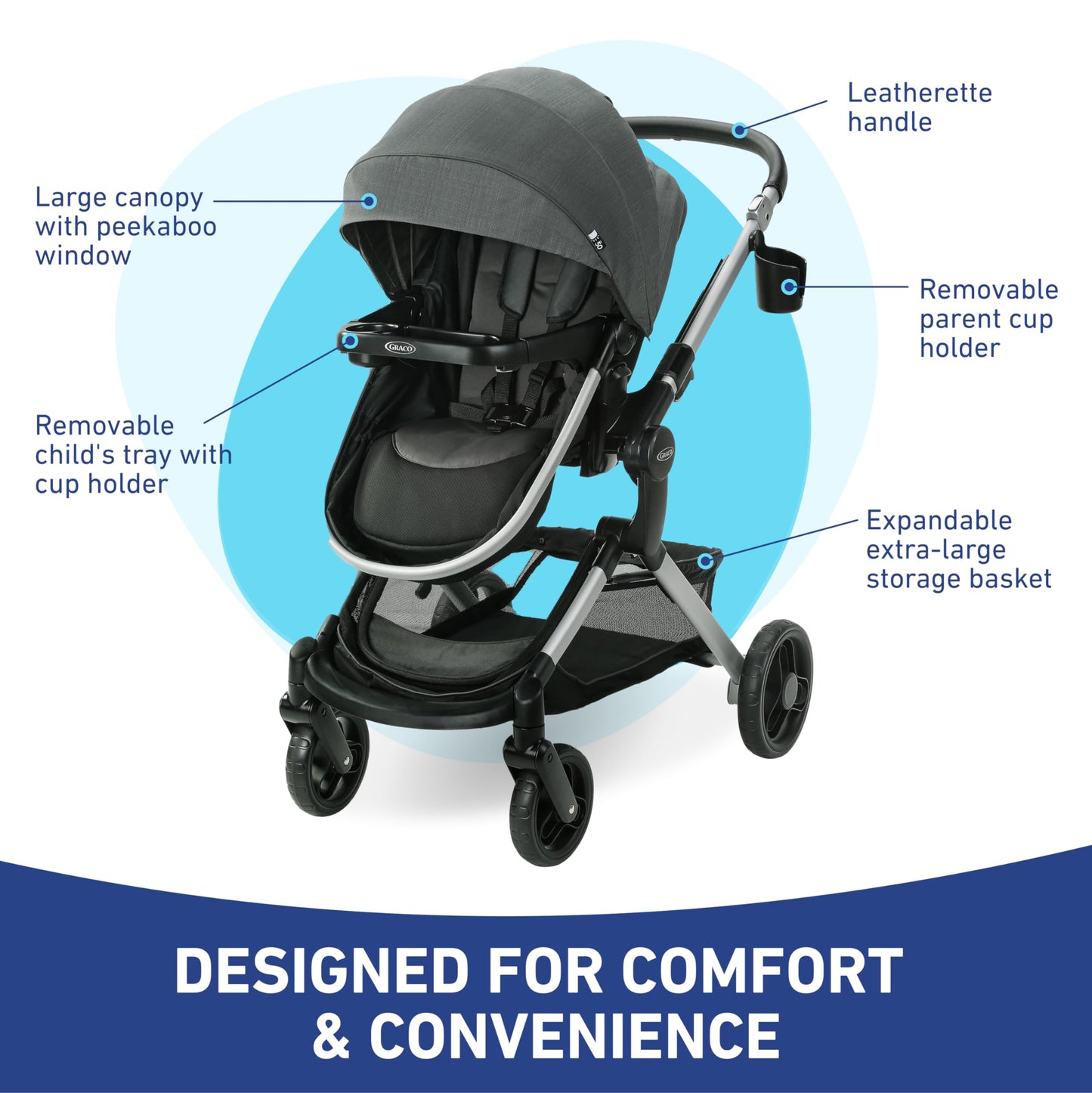 Graco Modes Nest travel system with 3-in-1 modular car seat and stroller, featuring SnugRide DLX infant car seat and adjustable stroller.