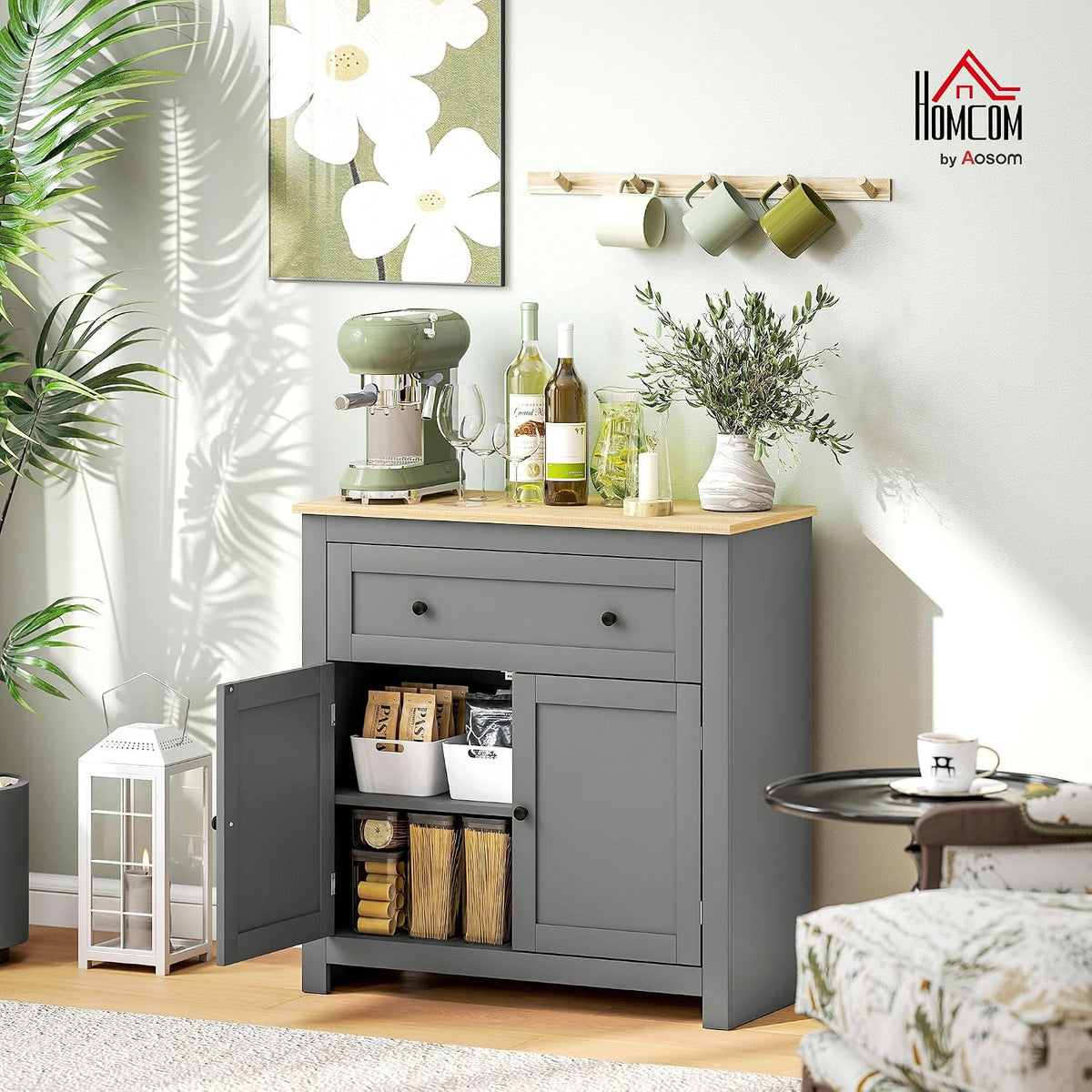 HOMCOM Sideboard Storage Cabinet with Drawer and Double Doors Grey — image 2