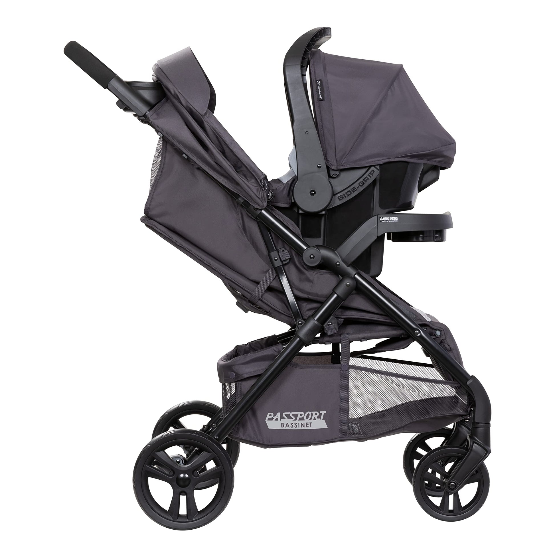 Baby Trend Passport cargo stroller with pink bamboo fabric and EZ-Lift infant car seat, featuring a sturdy frame and comfortable design.