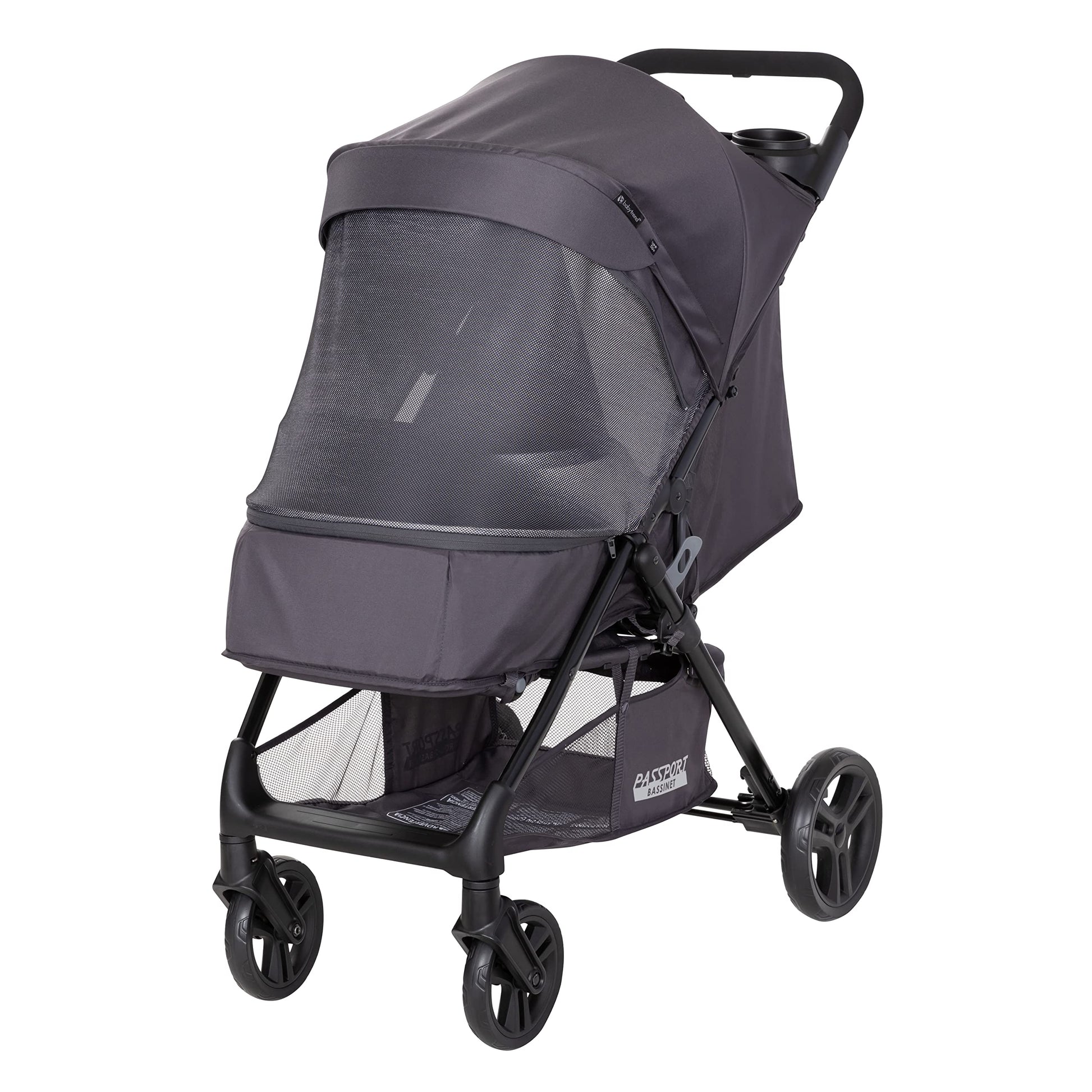 Pink Bamboo Baby Trend Passport cargo stroller with EZ-Lift Plus infant car seat, featuring a comfortable padded seat and adjustable canopy.