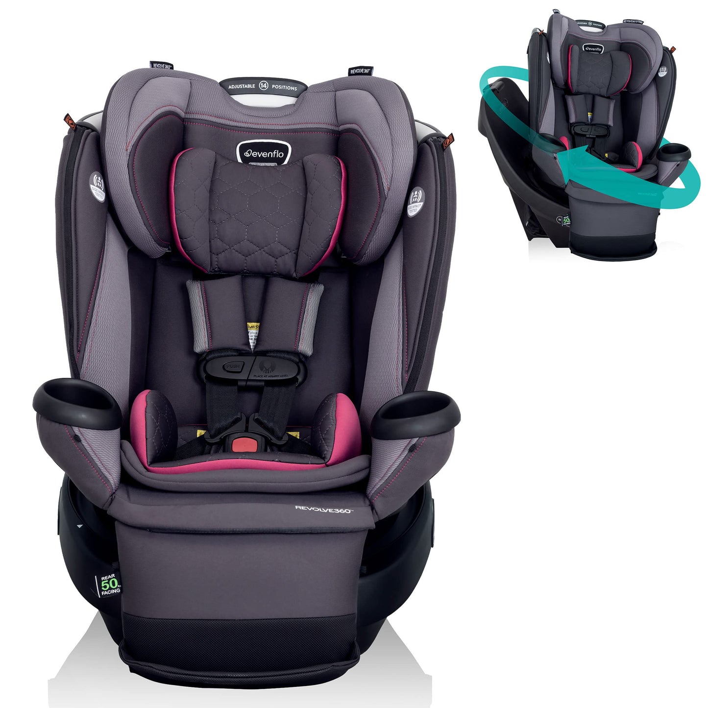 Revolve360 Extend All-in-One Rotational Car Seat with Quick Clean CoverRowe Pink