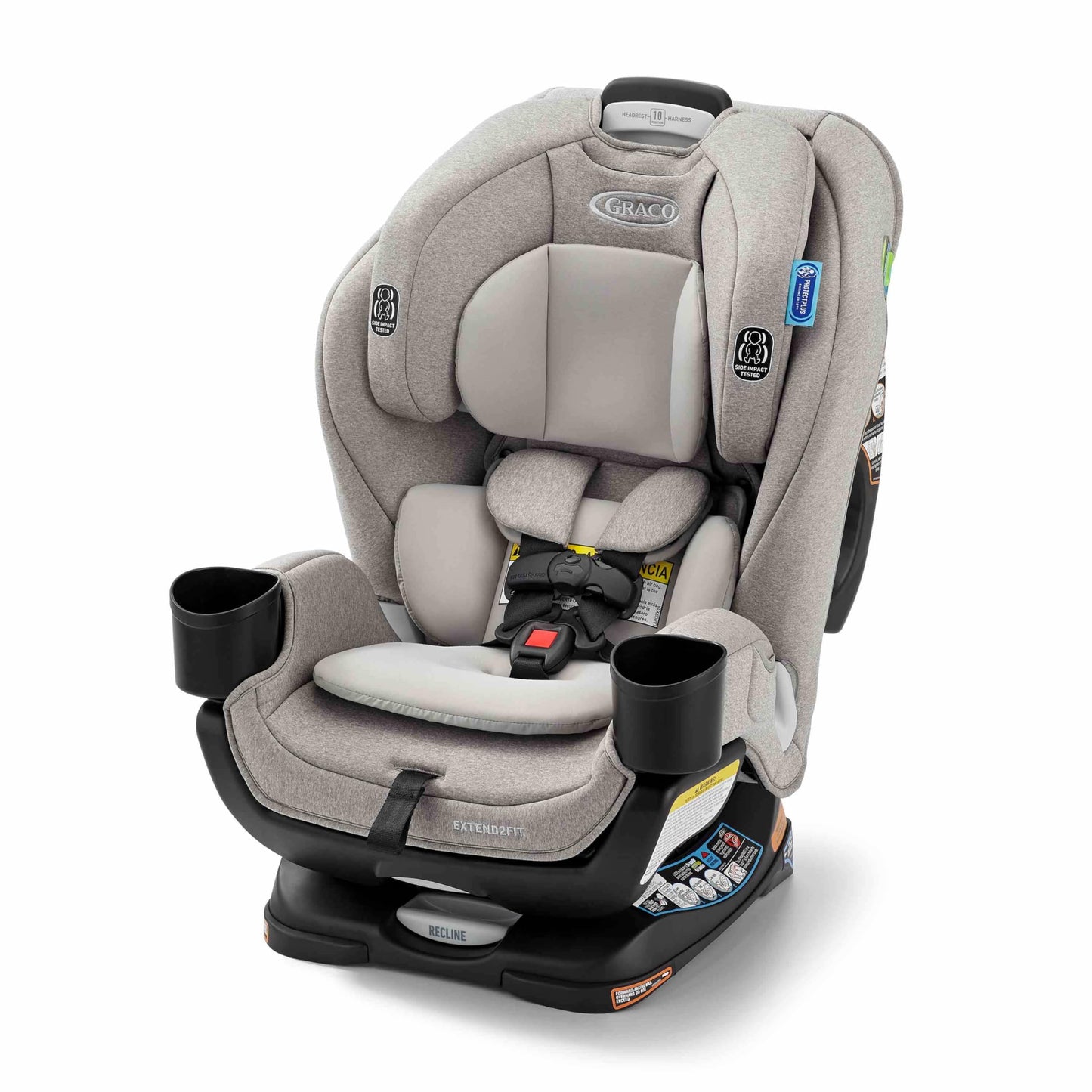 Graco Extend2Fit convertible baby car seat in Gotham color with adjustable extension panel for extra legroom, rear and forward facing.