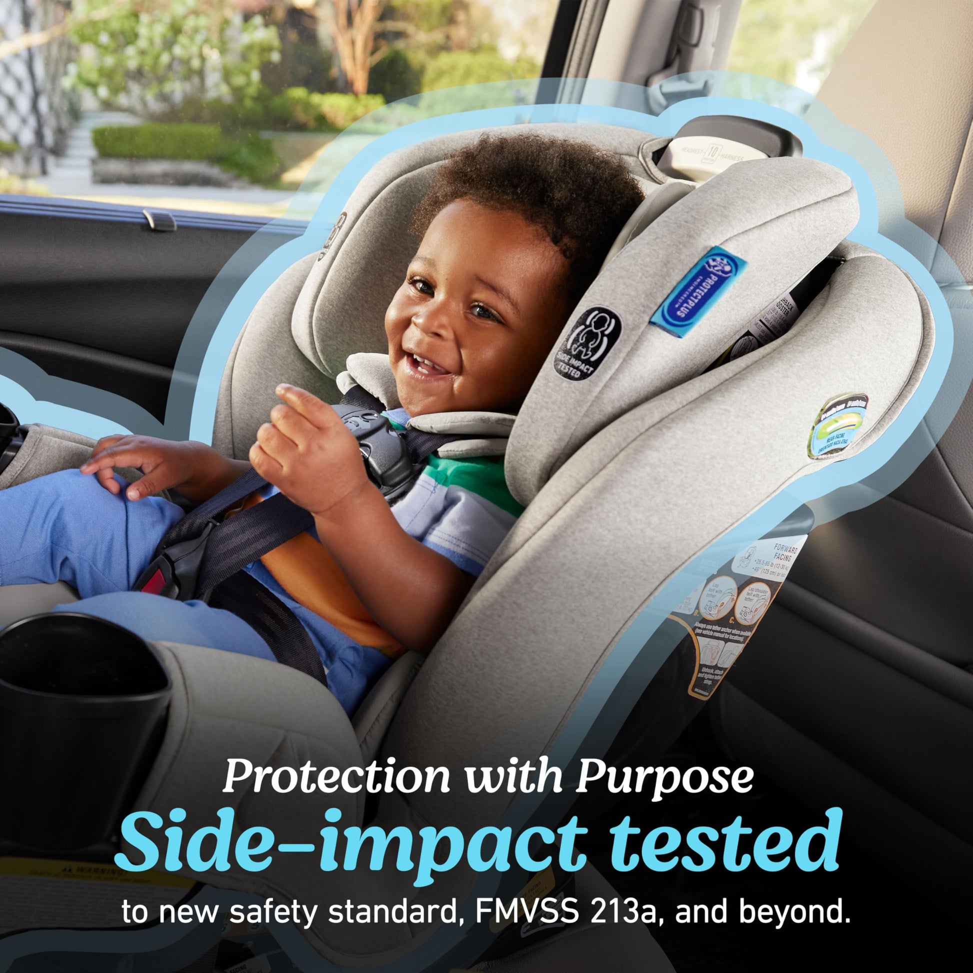 Graco Extend2Fit convertible baby car seat in Gotham color with adjustable extension panel for extra legroom, rear and forward facing.