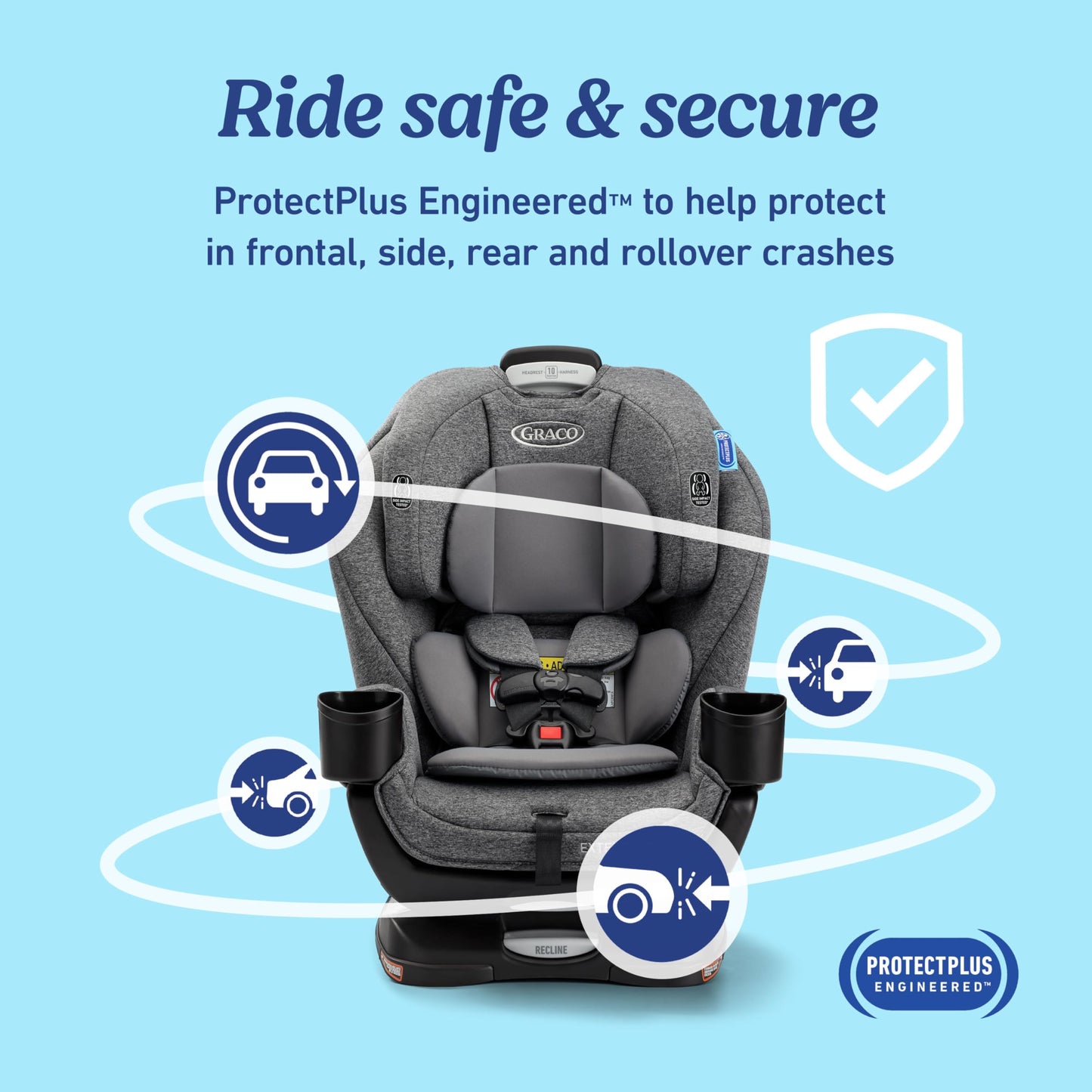Graco Extend2Fit convertible baby car seat in Gotham color with adjustable extension panel for extra legroom, rear and forward facing.
