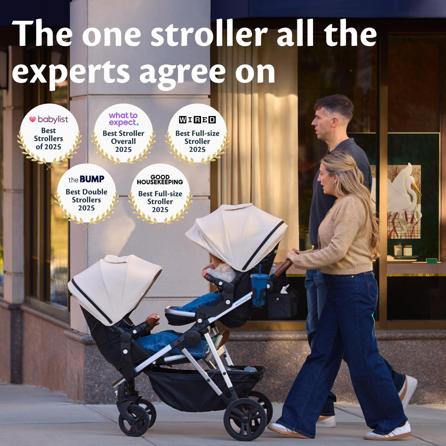 Mockingbird Single-to-Double Stroller 3.0 in black windowpane, full-size baby stroller for 1 to 3 kids, travel system compatible.