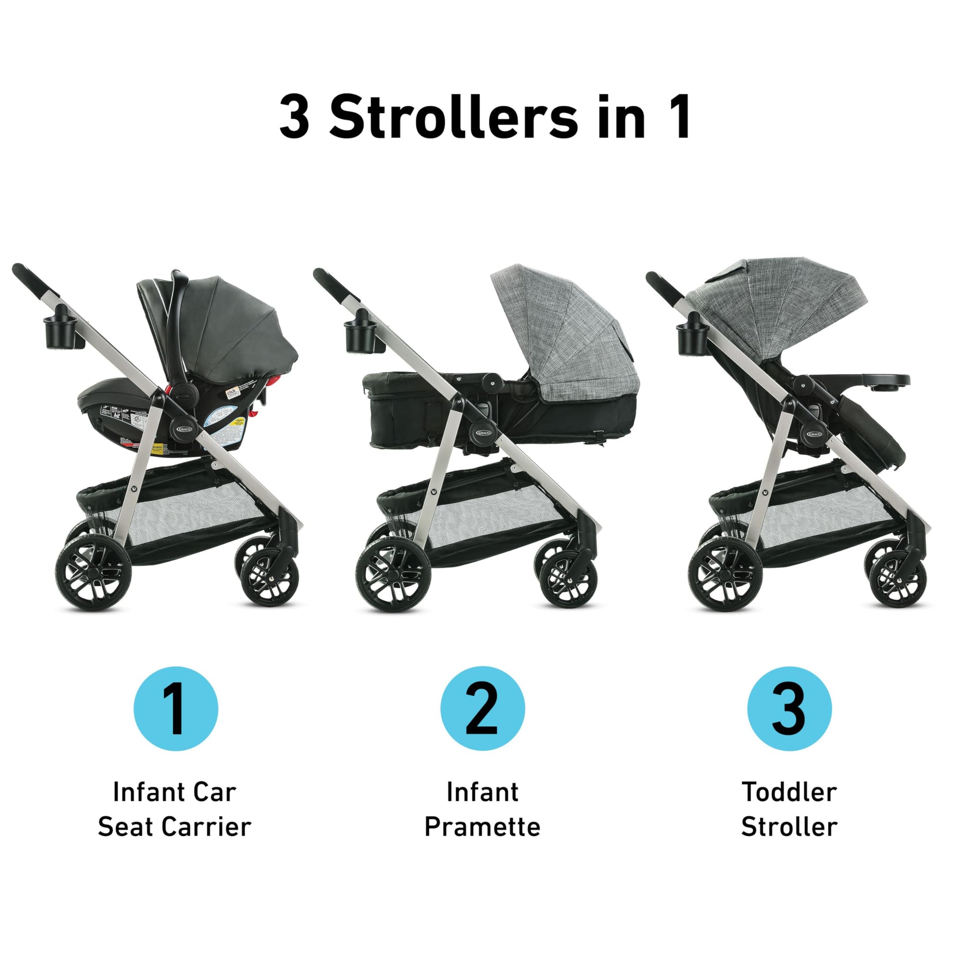 Graco Modes Pramette travel system with infant car seat and stroller, featuring SnugRide 35 car seat in Ellington fabric.