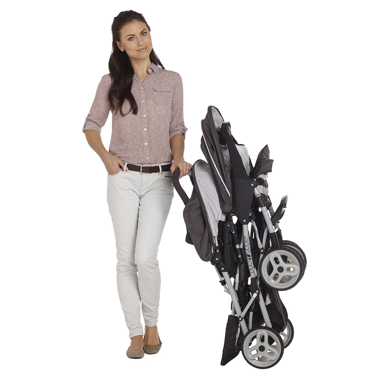 My Store Graco DuoGlider double stroller with tandem seating in Glacier, lightweight stroller for two children, side-by-side design