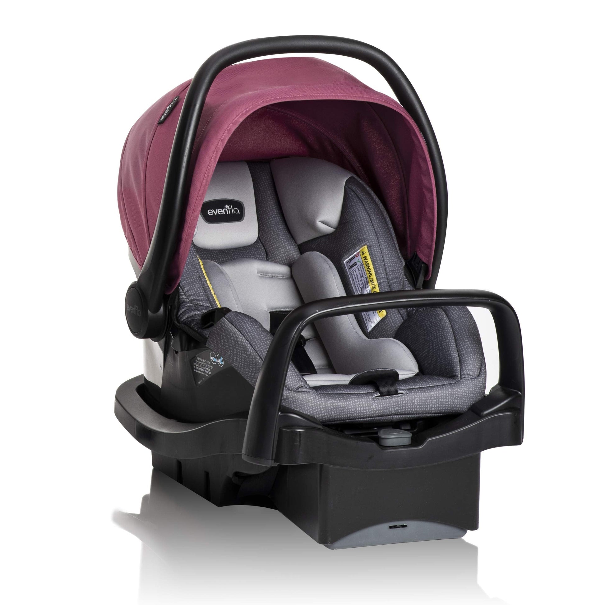 Evenflo Pivot Modular Travel System with LiteMax Preemie and Infant Car Seat in casual gray, including stroller and car seat components.