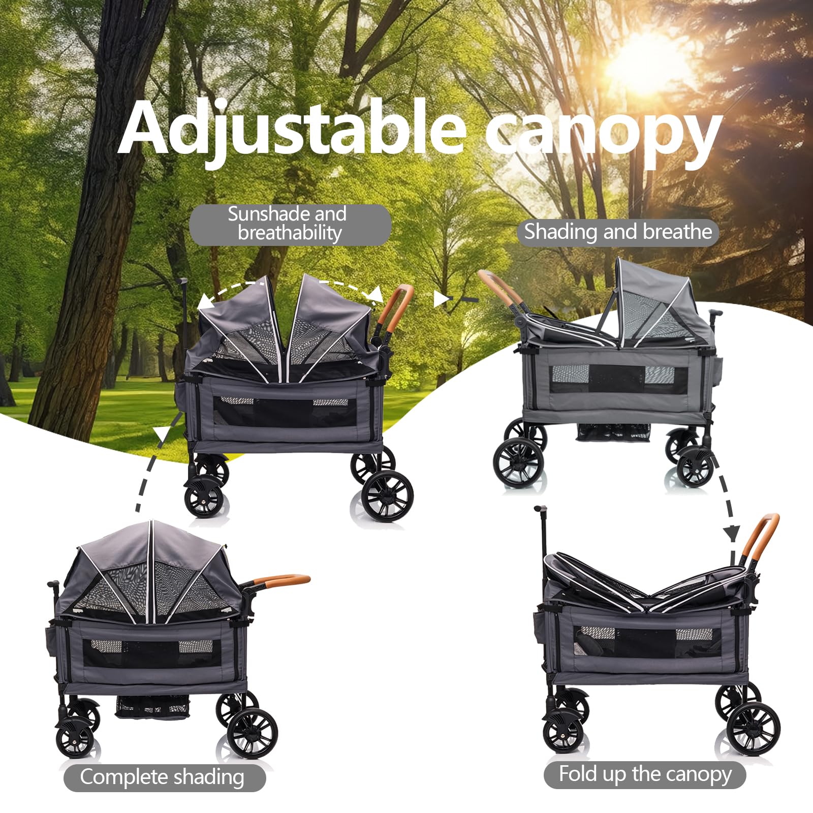 Luxury My Store wagon stroller for 2 kids with adjustable handle, canopy, tray, and cup holder, lightweight foldable all-terrain double stroller.