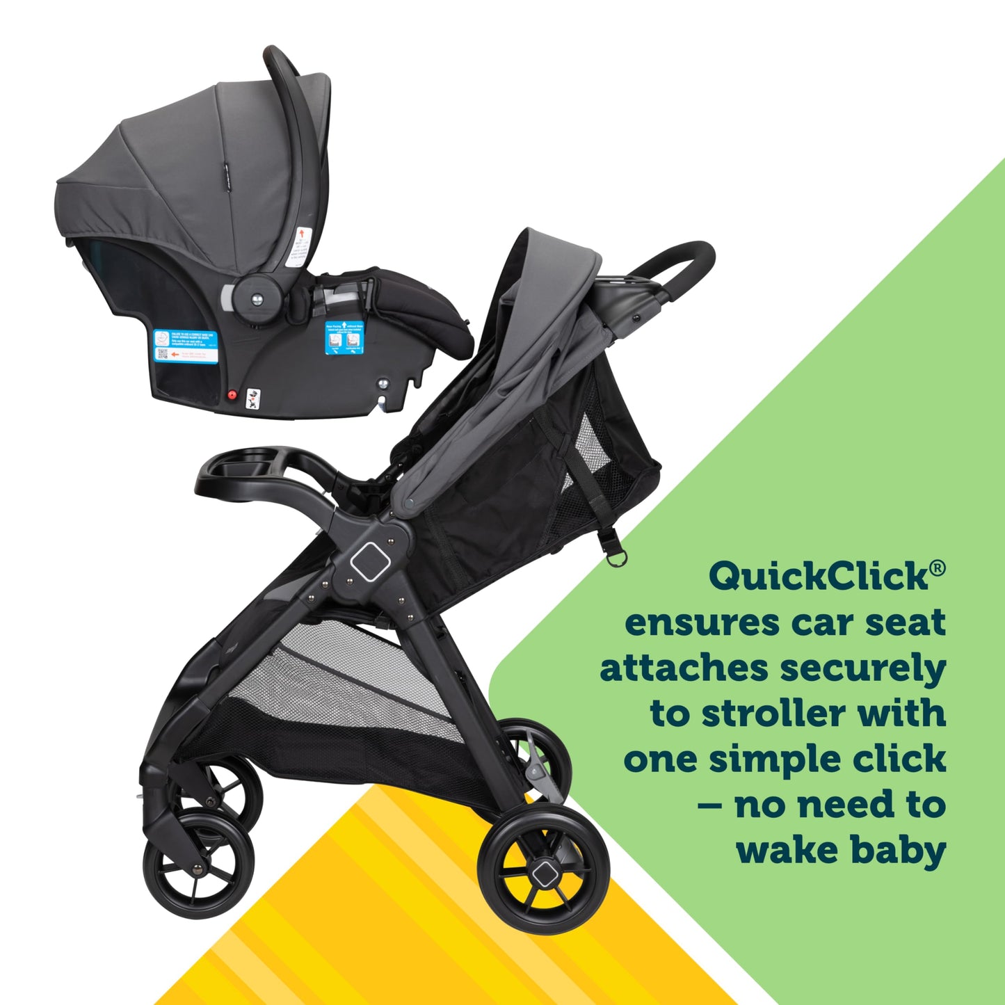 Safety 1st Smooth Ride Travel System stroller with OnBoard FLX infant car seat, large canopy, foldable design, and ample storage.
